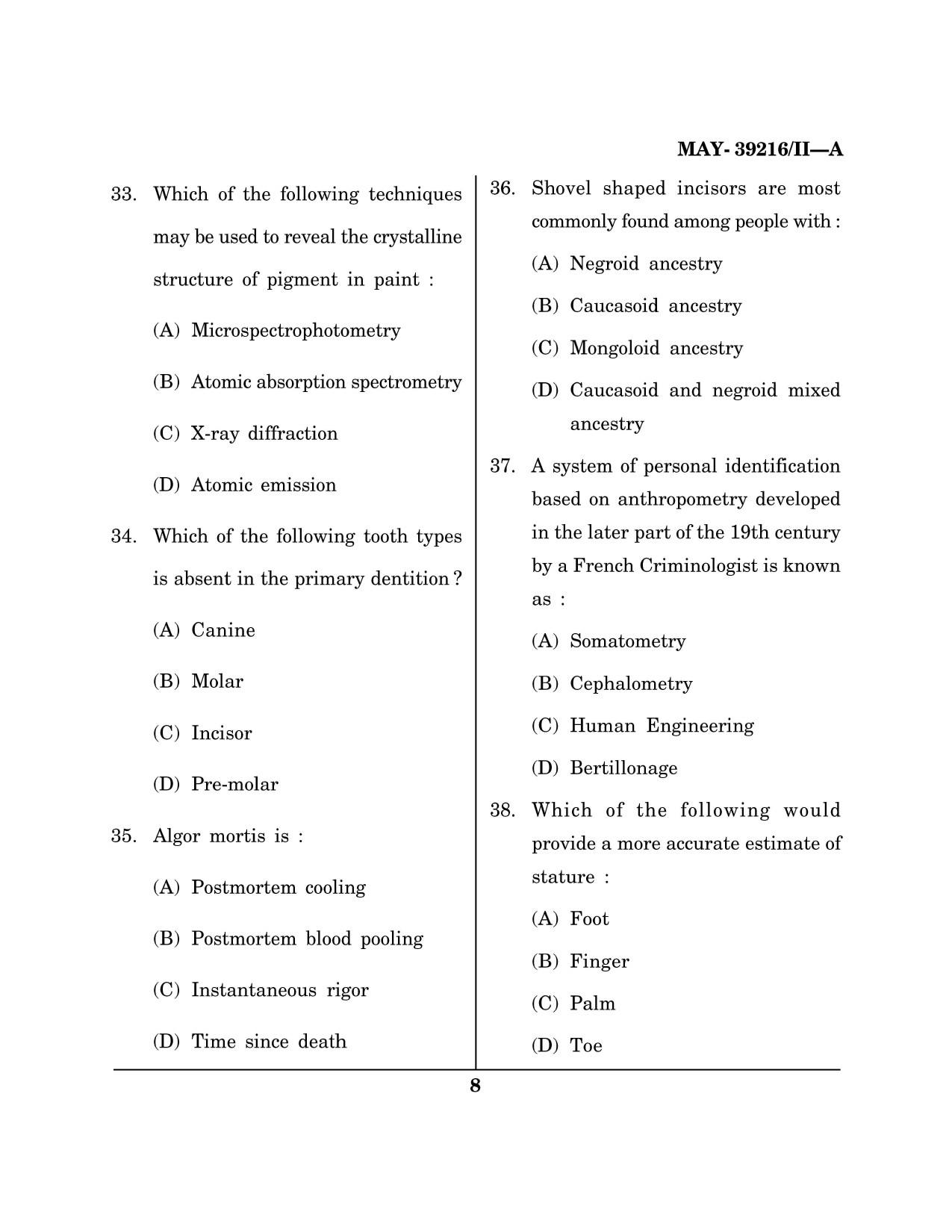 Maharashtra SET Forensic Science Question Paper II May 2016 7