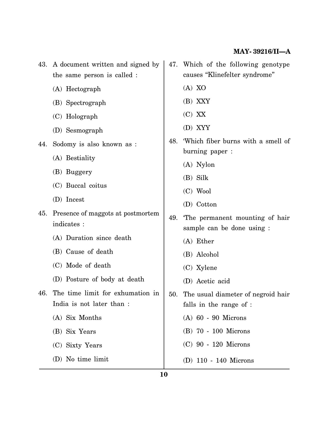 Maharashtra SET Forensic Science Question Paper II May 2016 9