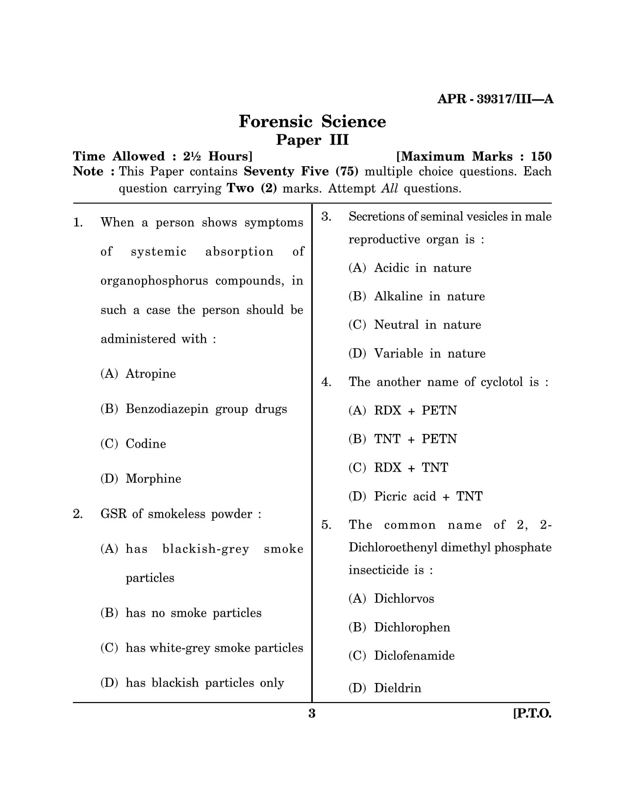 Maharashtra SET Forensic Science Question Paper III April 2017 2