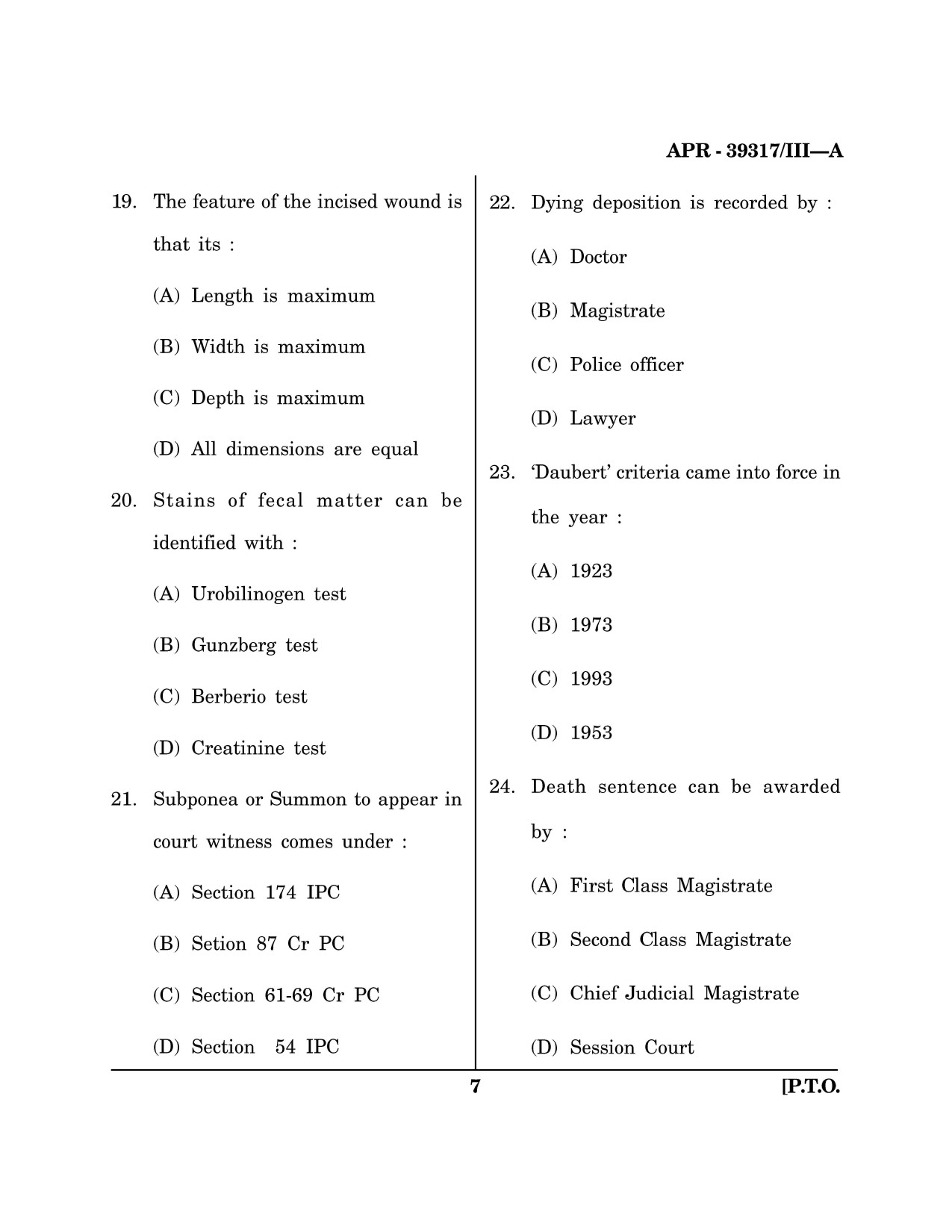 Maharashtra SET Forensic Science Question Paper III April 2017 6