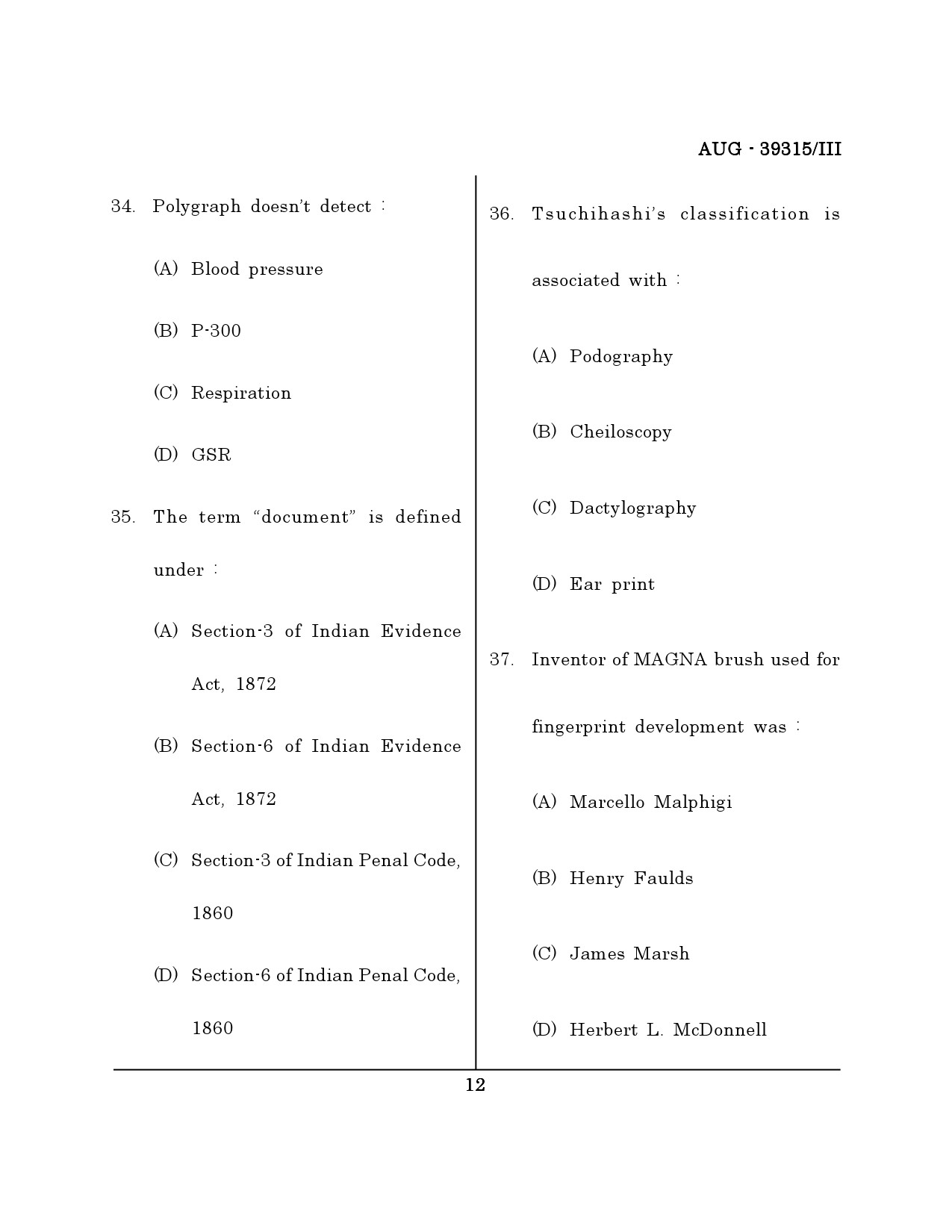Maharashtra SET Forensic Science Question Paper III August 2015 11