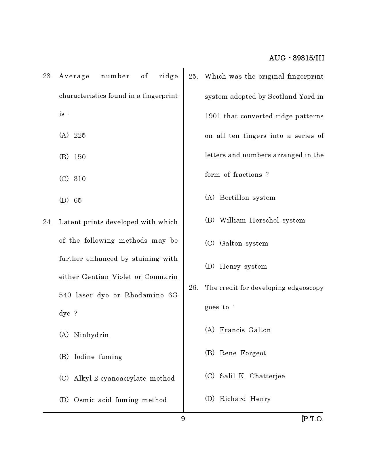 Maharashtra SET Forensic Science Question Paper III August 2015 8