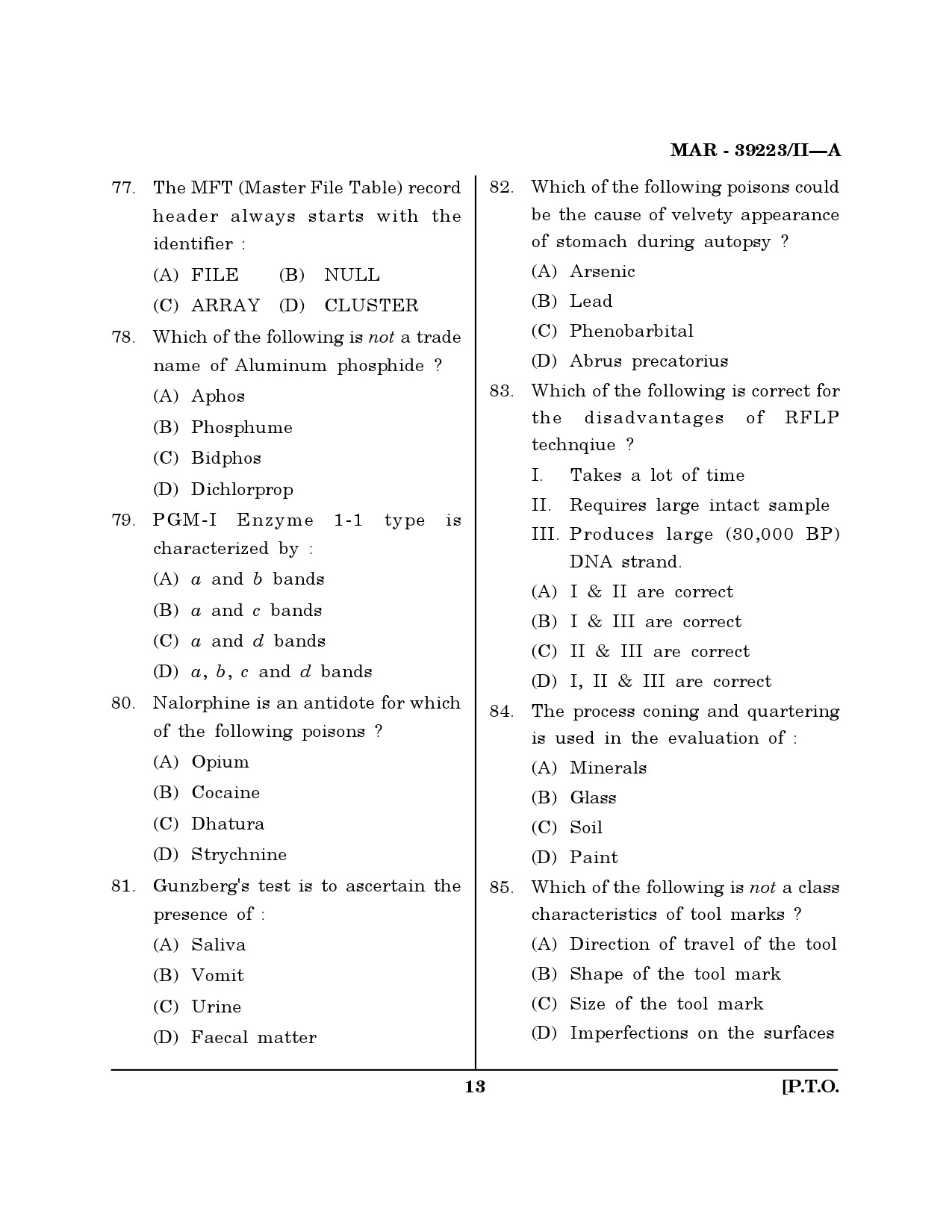 MH SET Forensic Science Question Paper II March 2023 12