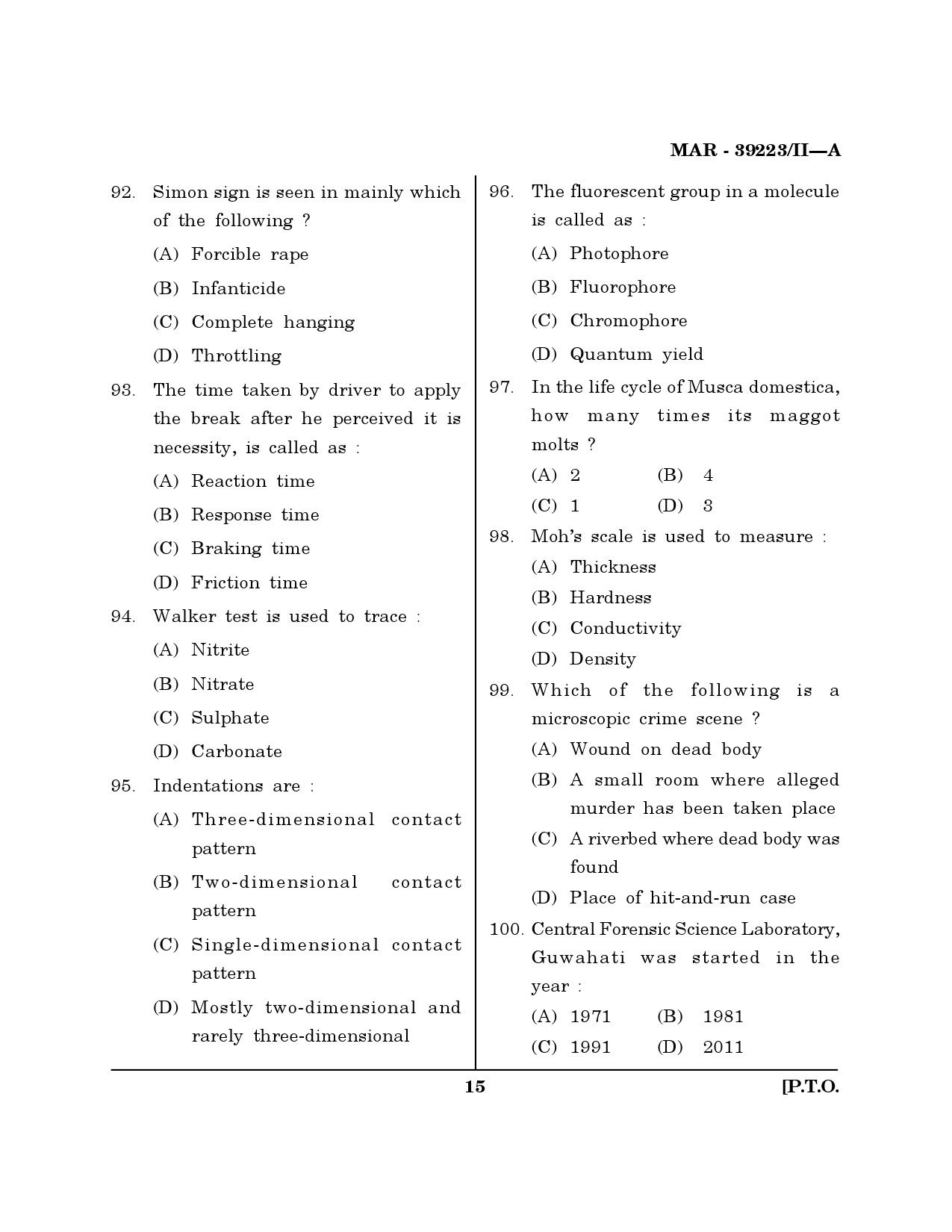 MH SET Forensic Science Question Paper II March 2023 14