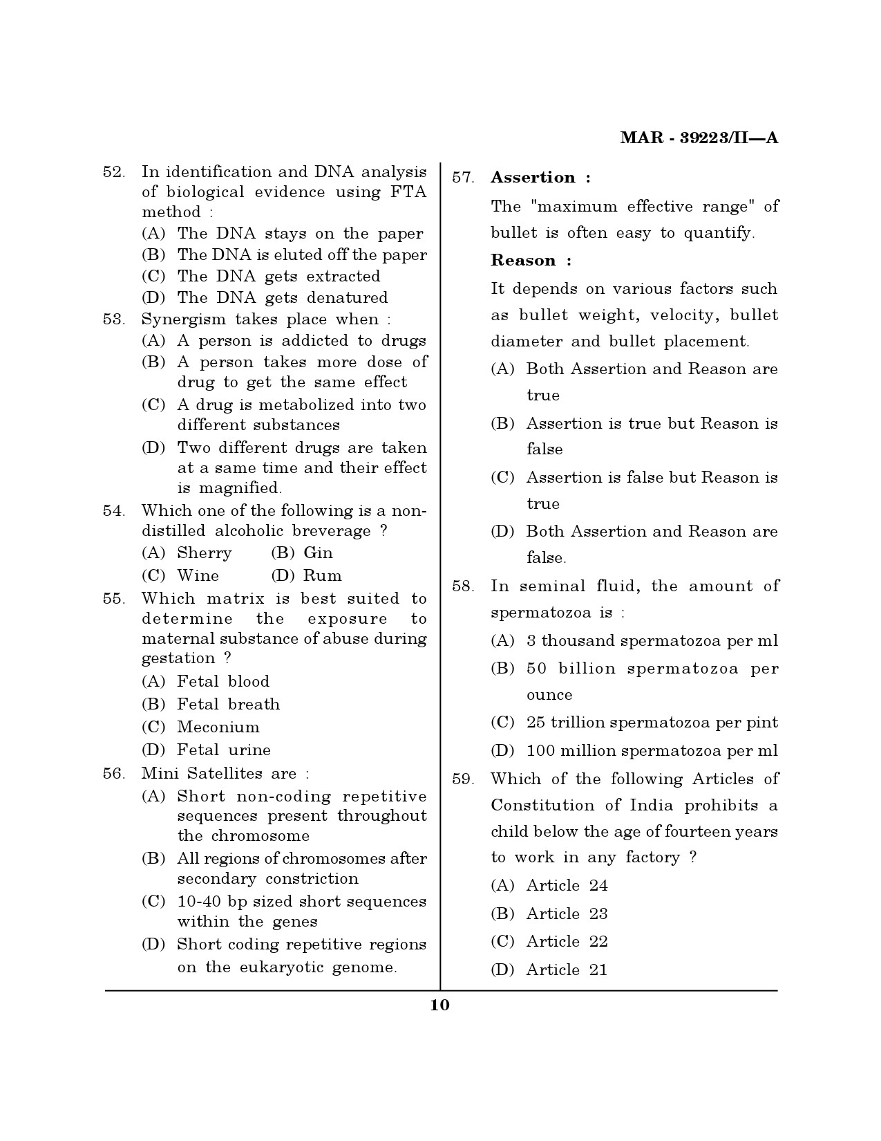 MH SET Forensic Science Question Paper II March 2023 9