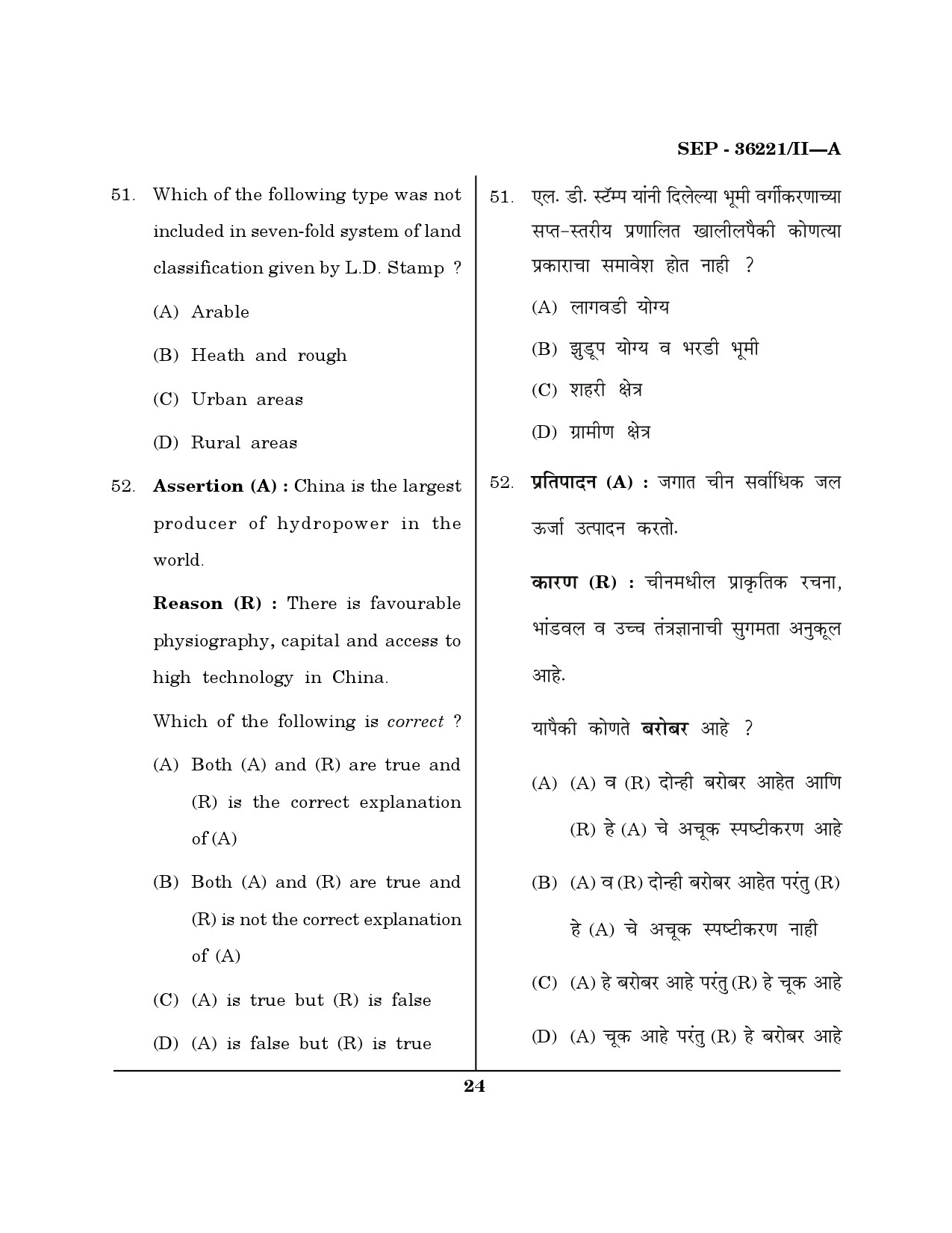 Maharashtra SET Geography Exam Question Paper September 2021 23
