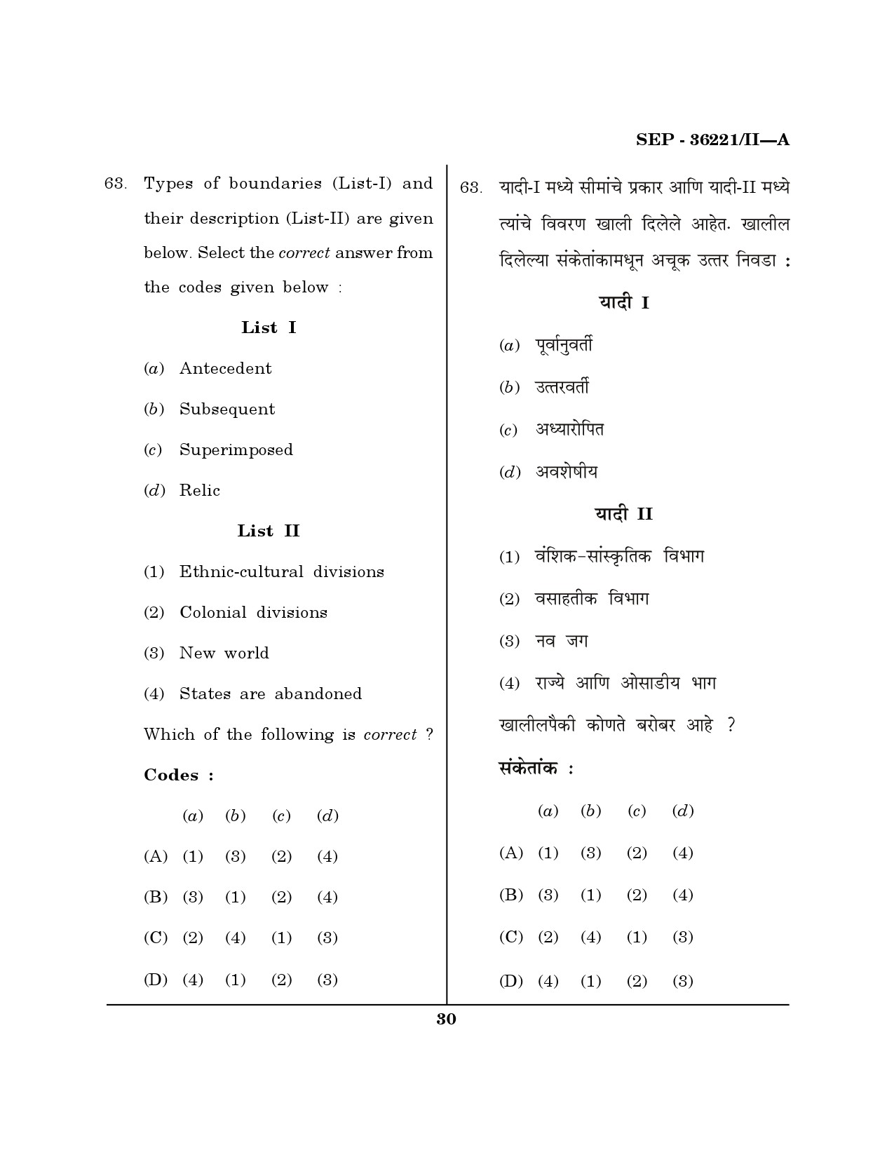 Maharashtra SET Geography Exam Question Paper September 2021 29