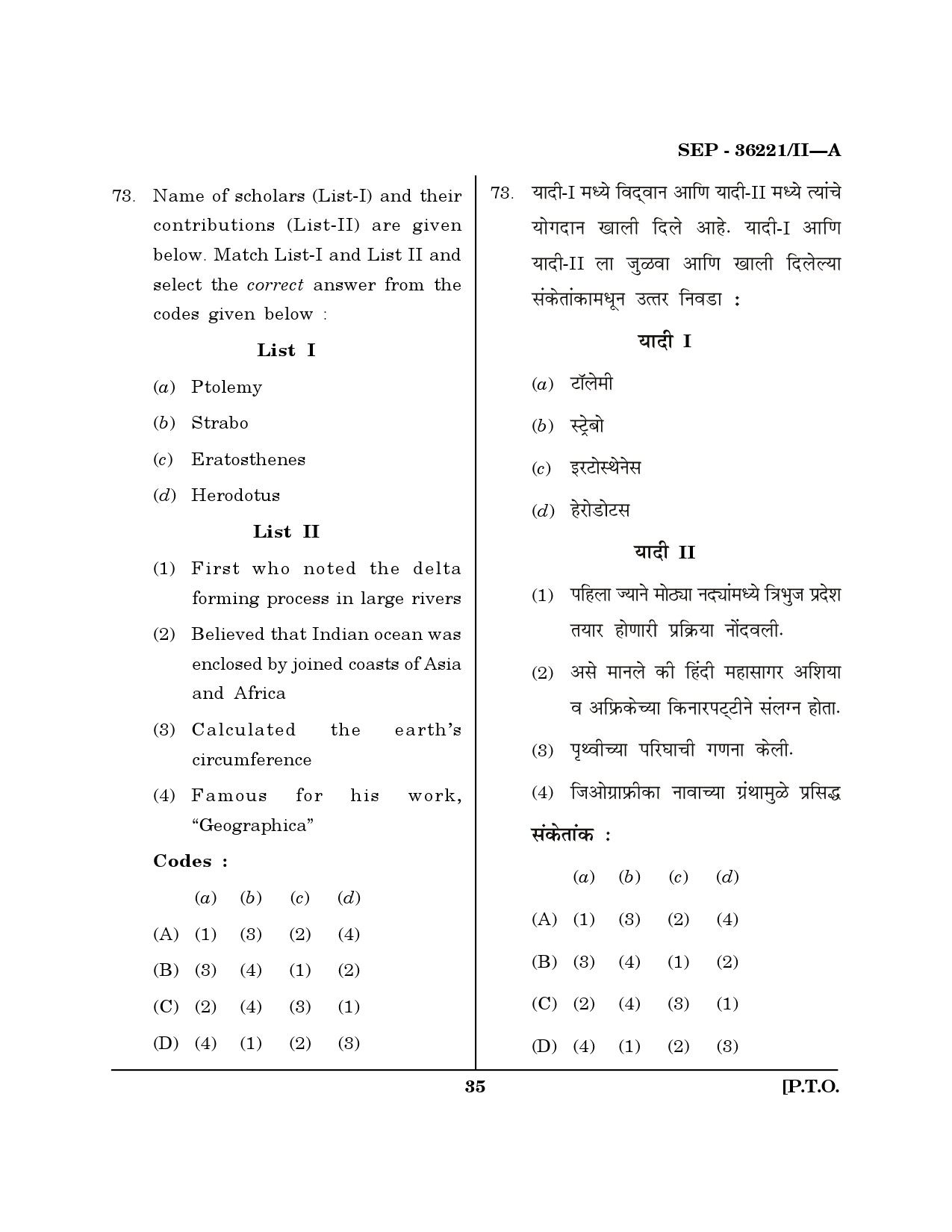 Maharashtra SET Geography Exam Question Paper September 2021 34