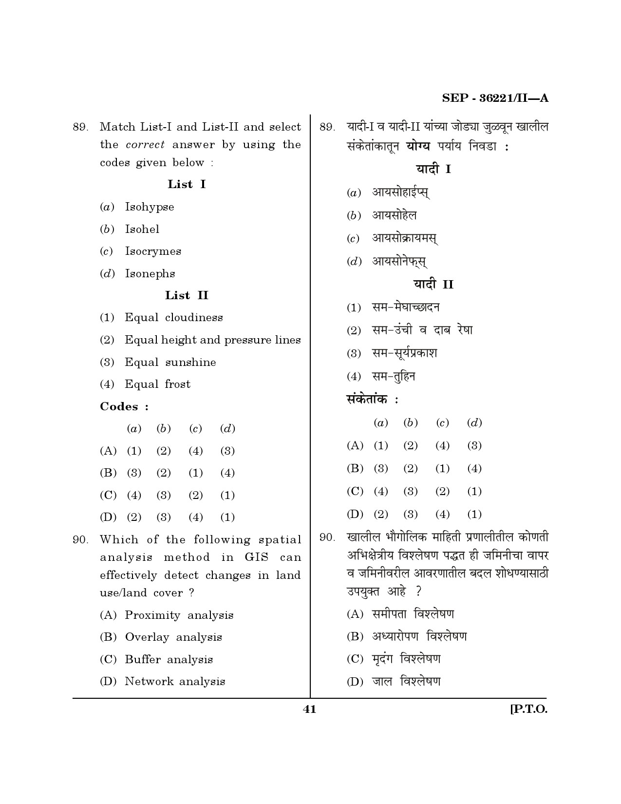 Maharashtra SET Geography Exam Question Paper September 2021 40