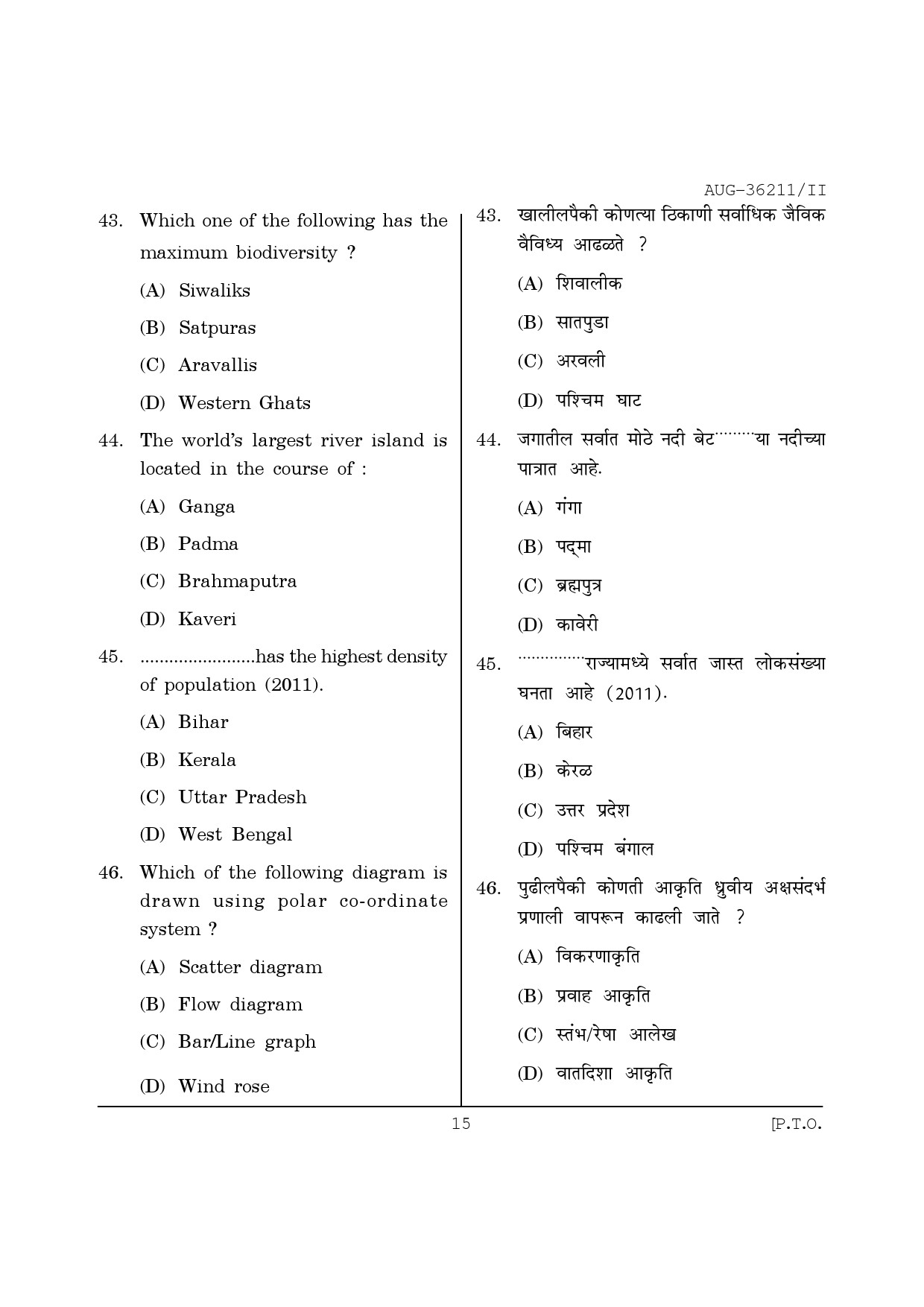 Maharashtra SET Geography Question Paper II August 2011 15