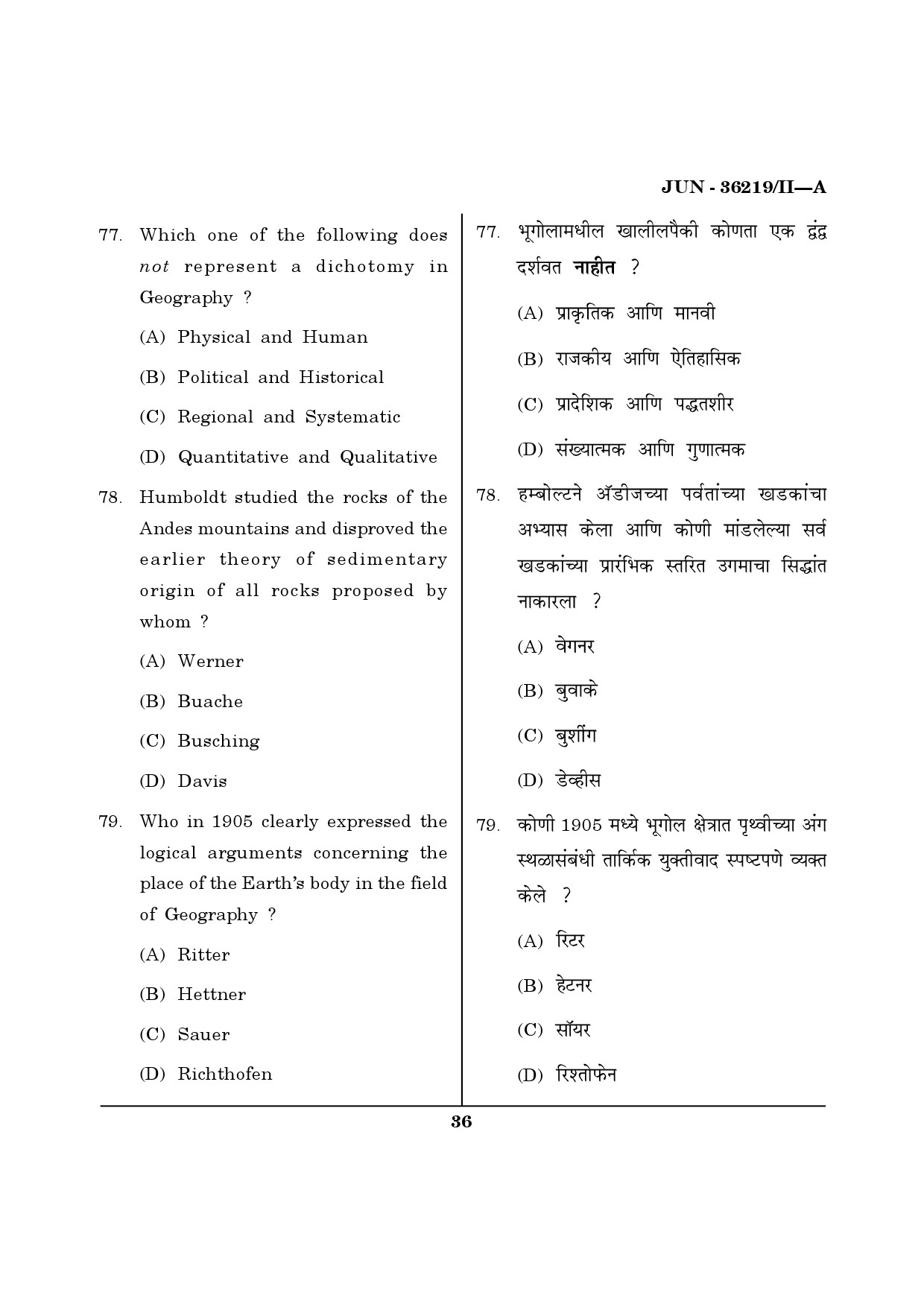 Maharashtra SET Geography Question Paper II June 2019 35