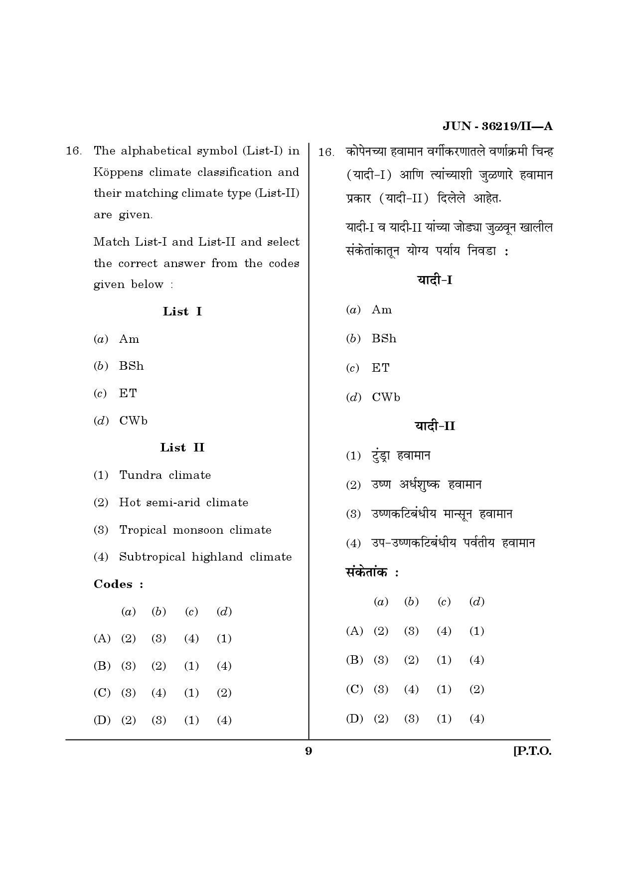 Maharashtra SET Geography Question Paper II June 2019 8