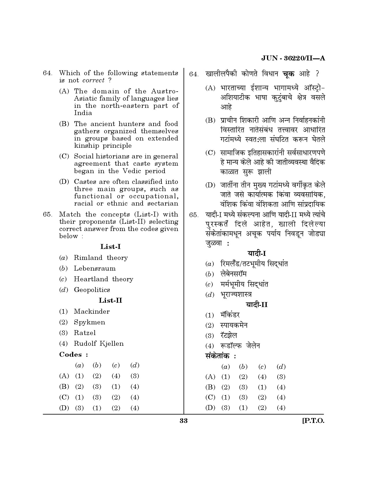 Maharashtra SET Geography Question Paper II June 2020 32