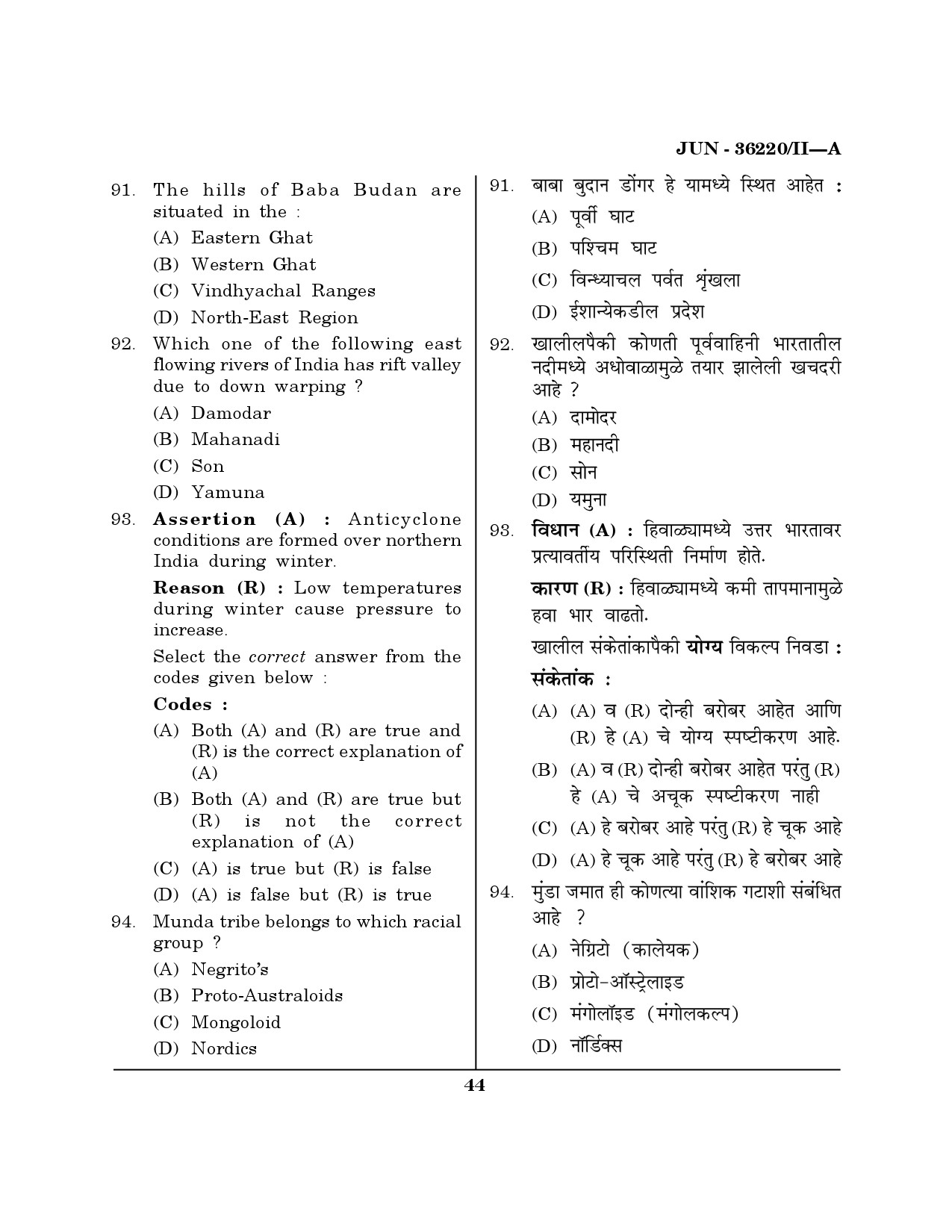 Maharashtra SET Geography Question Paper II June 2020 43