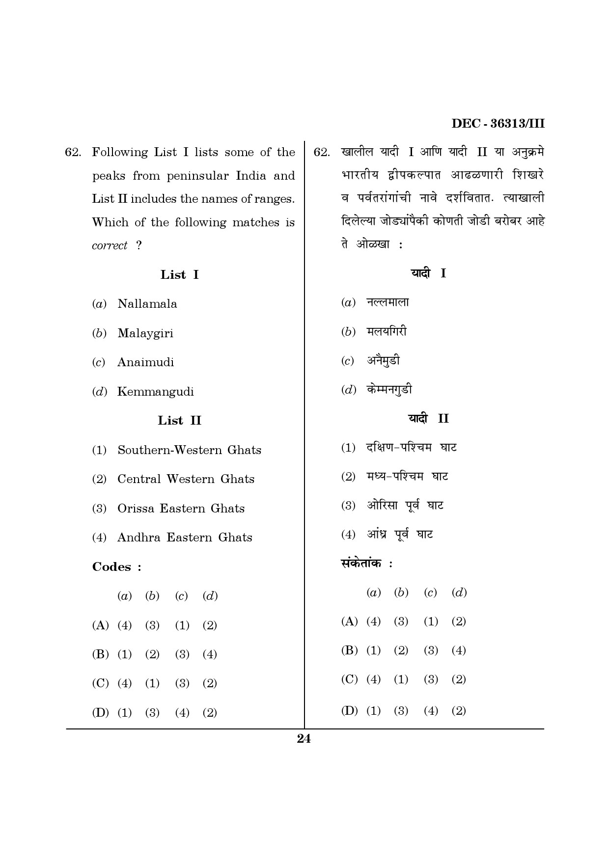 Maharashtra SET Geography Question Paper III December 2013 23