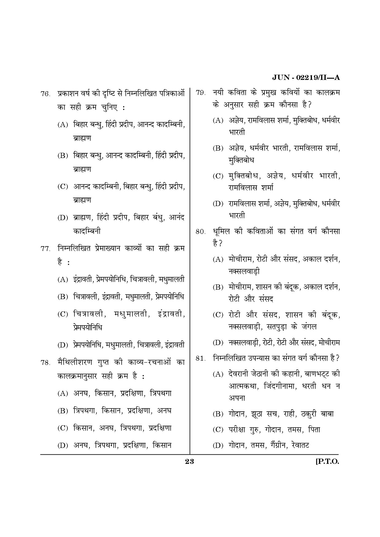 Maharashtra SET Hindi Question Paper II June 2019 22