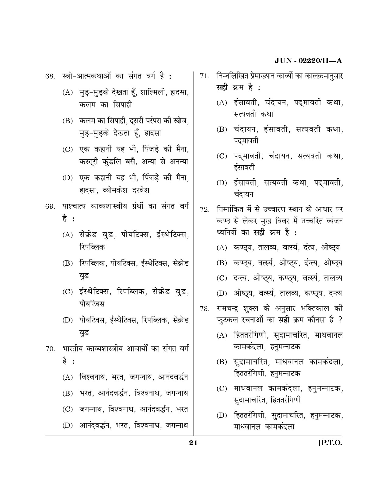 Maharashtra SET Hindi Question Paper II June 2020 20