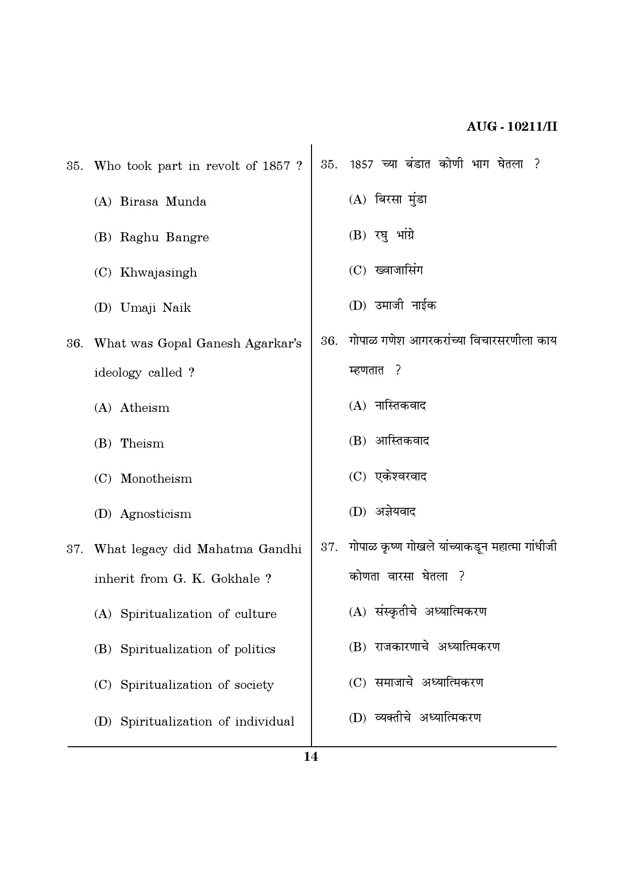Maharashtra SET History Question Paper II August 2011 14