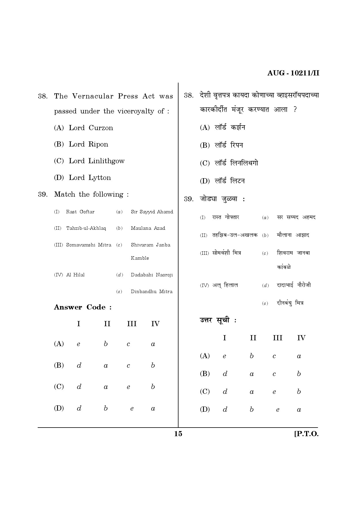 Maharashtra SET History Question Paper II August 2011 15