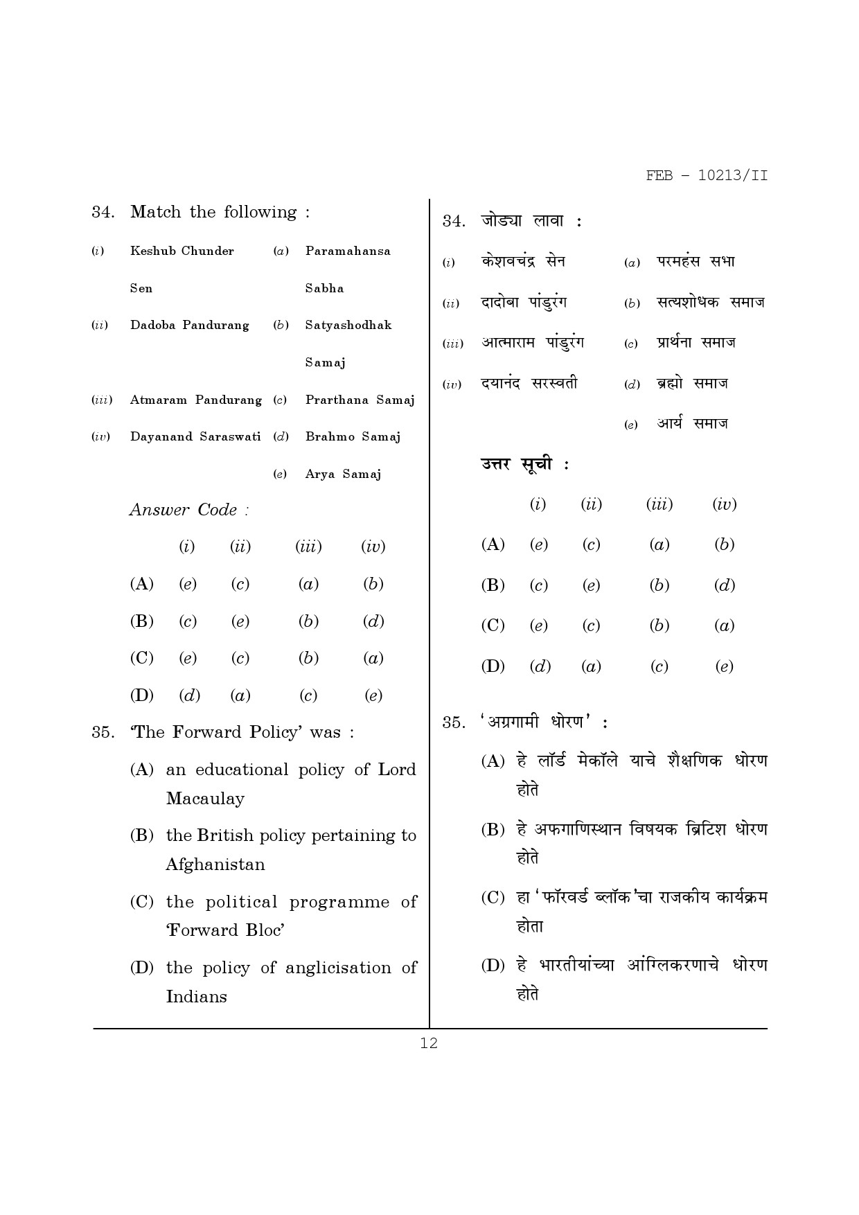 Maharashtra SET History Question Paper II February 2013 12