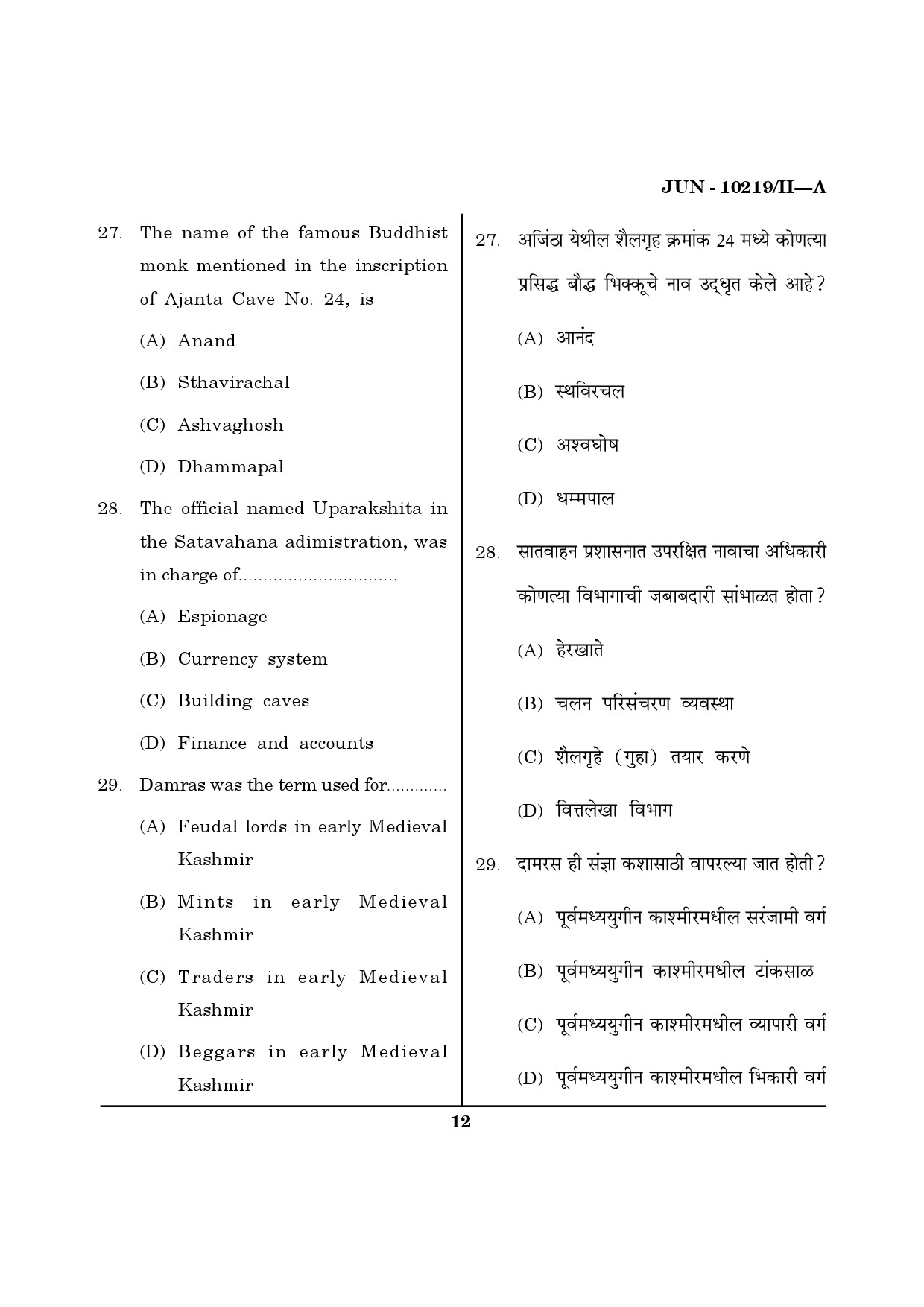 Maharashtra SET History Question Paper II June 2019 11