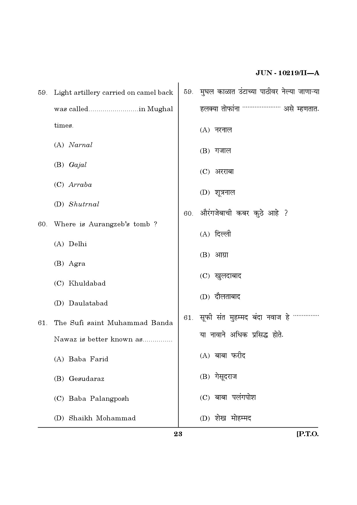 Maharashtra SET History Question Paper II June 2019 22