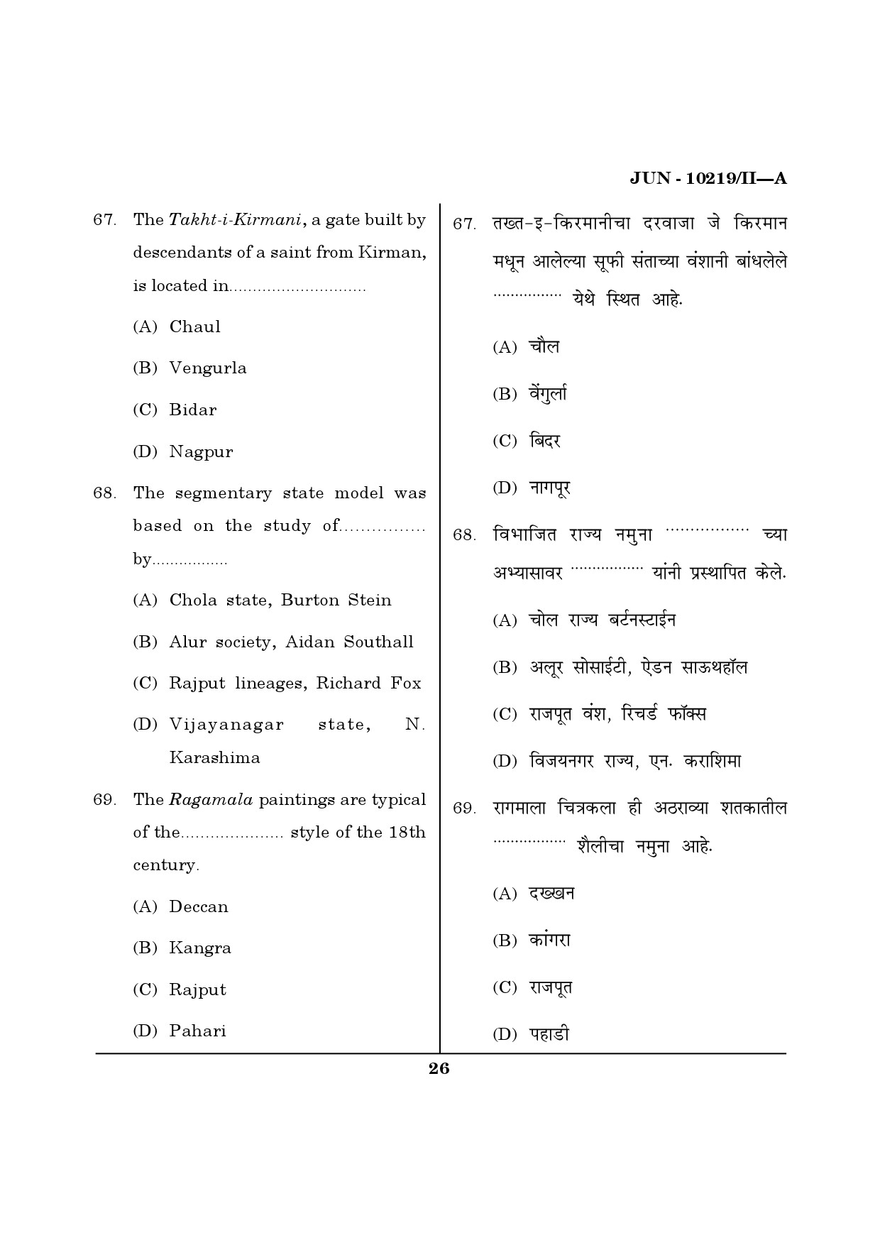 Maharashtra SET History Question Paper II June 2019 25