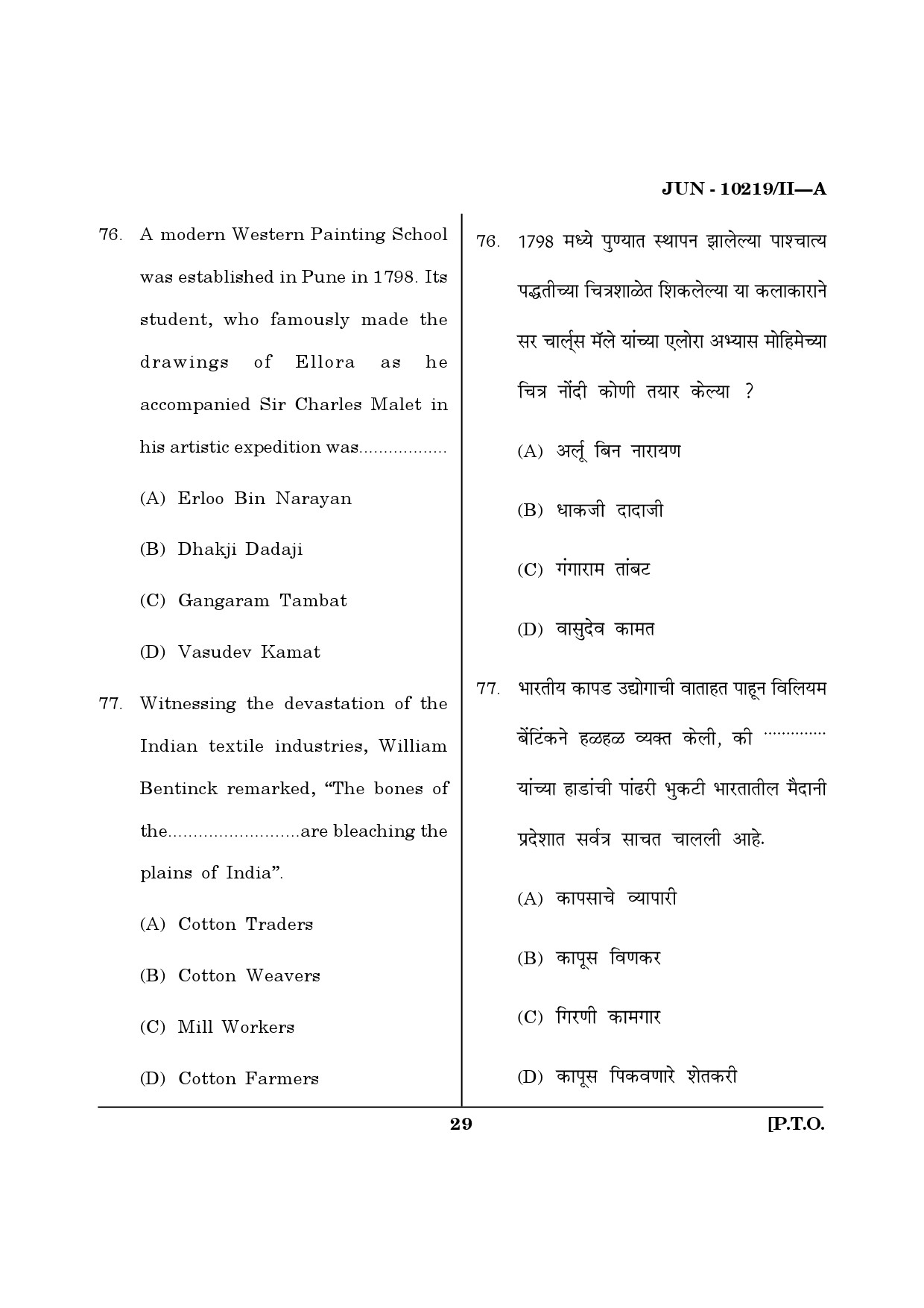 Maharashtra SET History Question Paper II June 2019 28