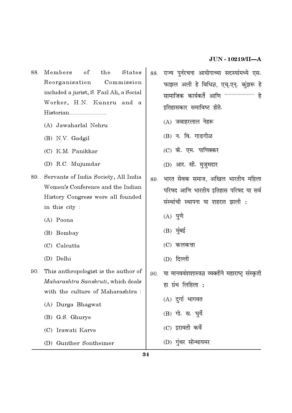 Maharashtra SET History Question Paper II June 2019 33