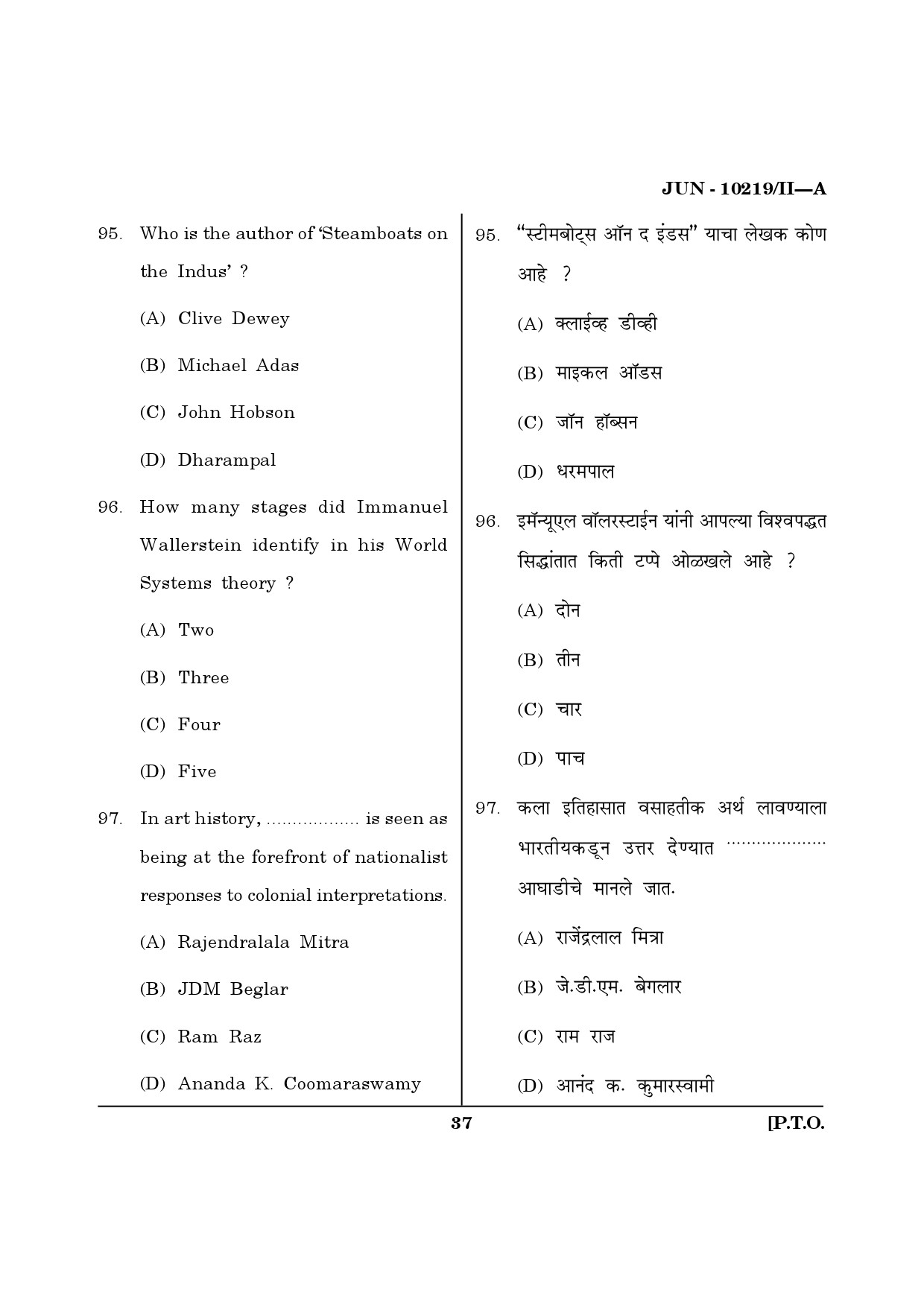Maharashtra SET History Question Paper II June 2019 36