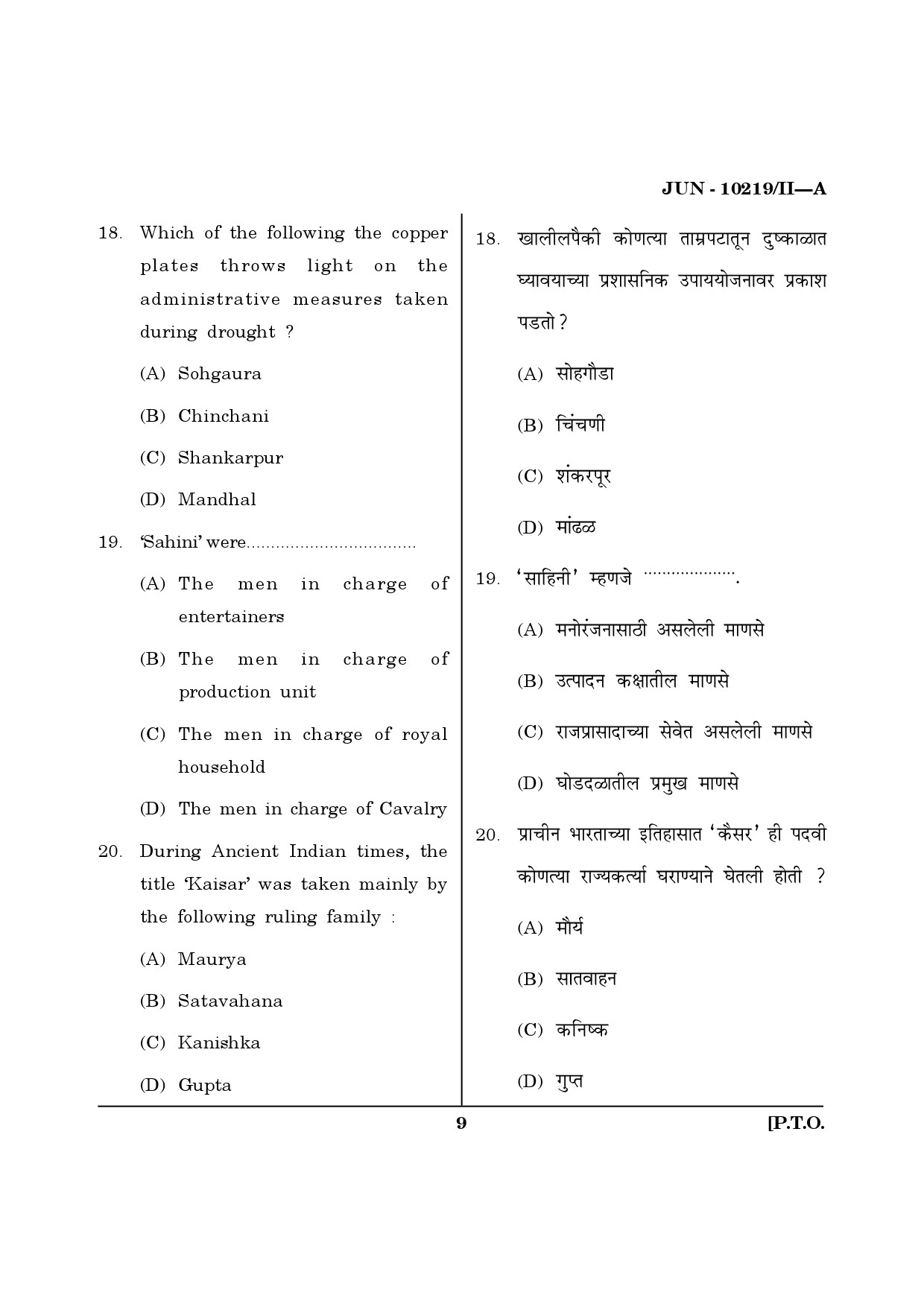 Maharashtra SET History Question Paper II June 2019 8