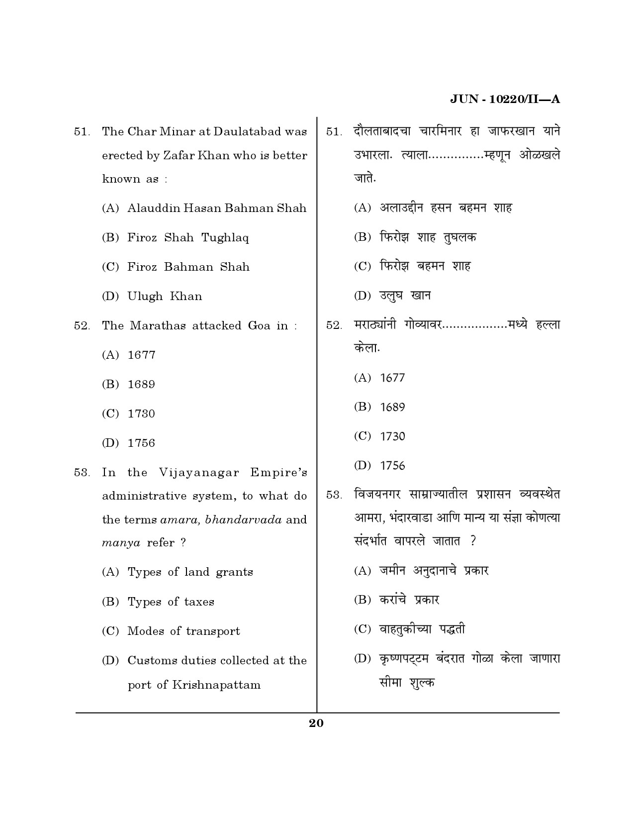 Maharashtra SET History Question Paper II June 2020 19