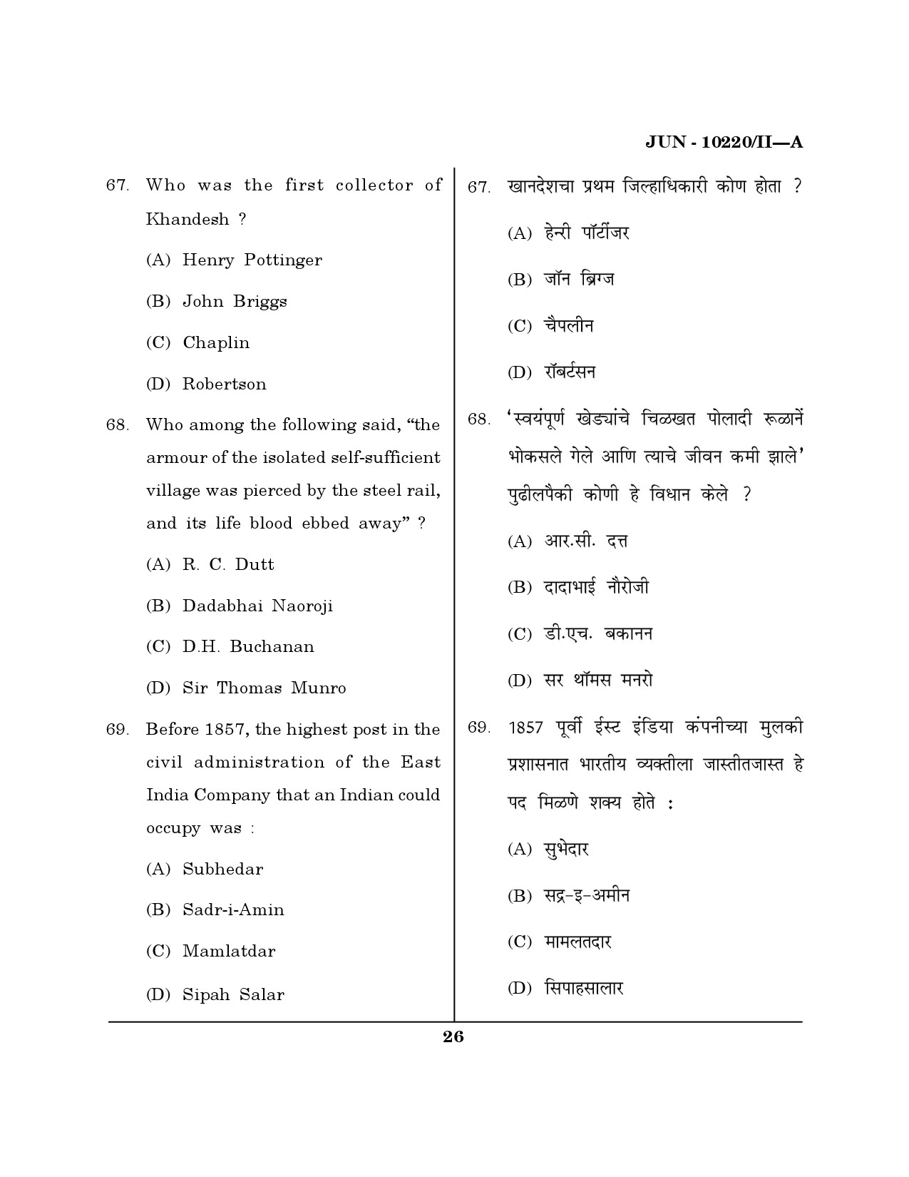 Maharashtra SET History Question Paper II June 2020 25