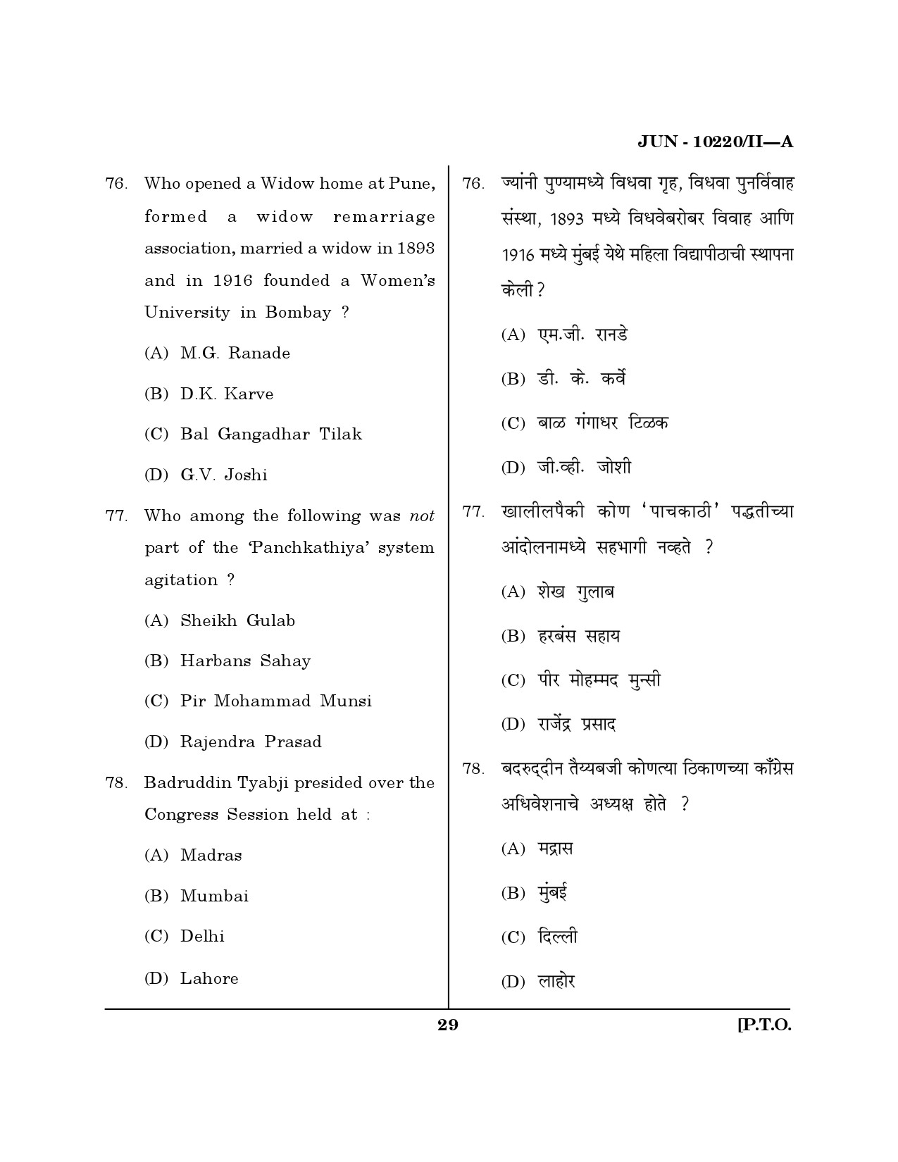 Maharashtra SET History Question Paper II June 2020 28
