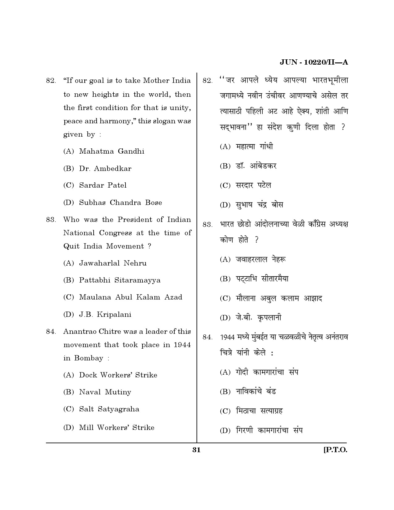 Maharashtra SET History Question Paper II June 2020 30