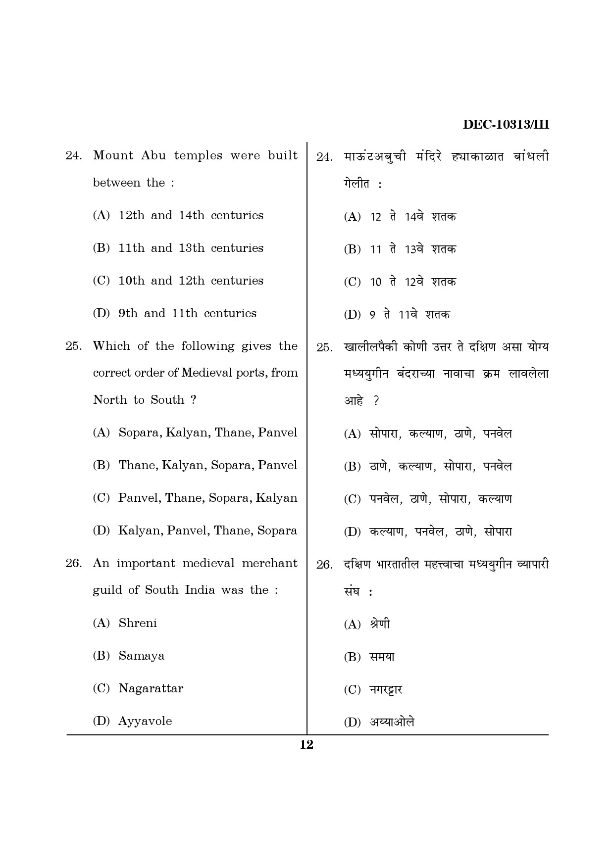 Maharashtra SET History Question Paper III December 2013 11