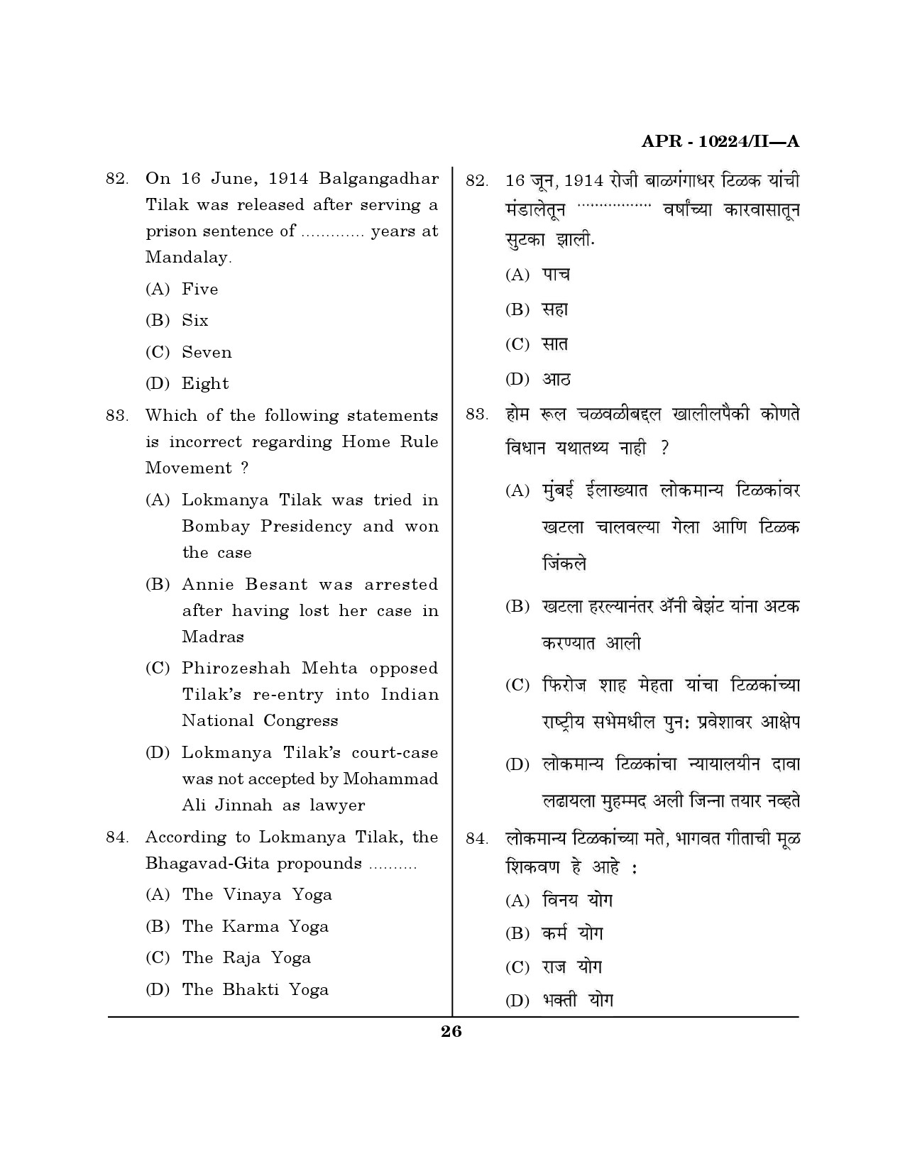 MH SET History Question Paper II April 2024 25