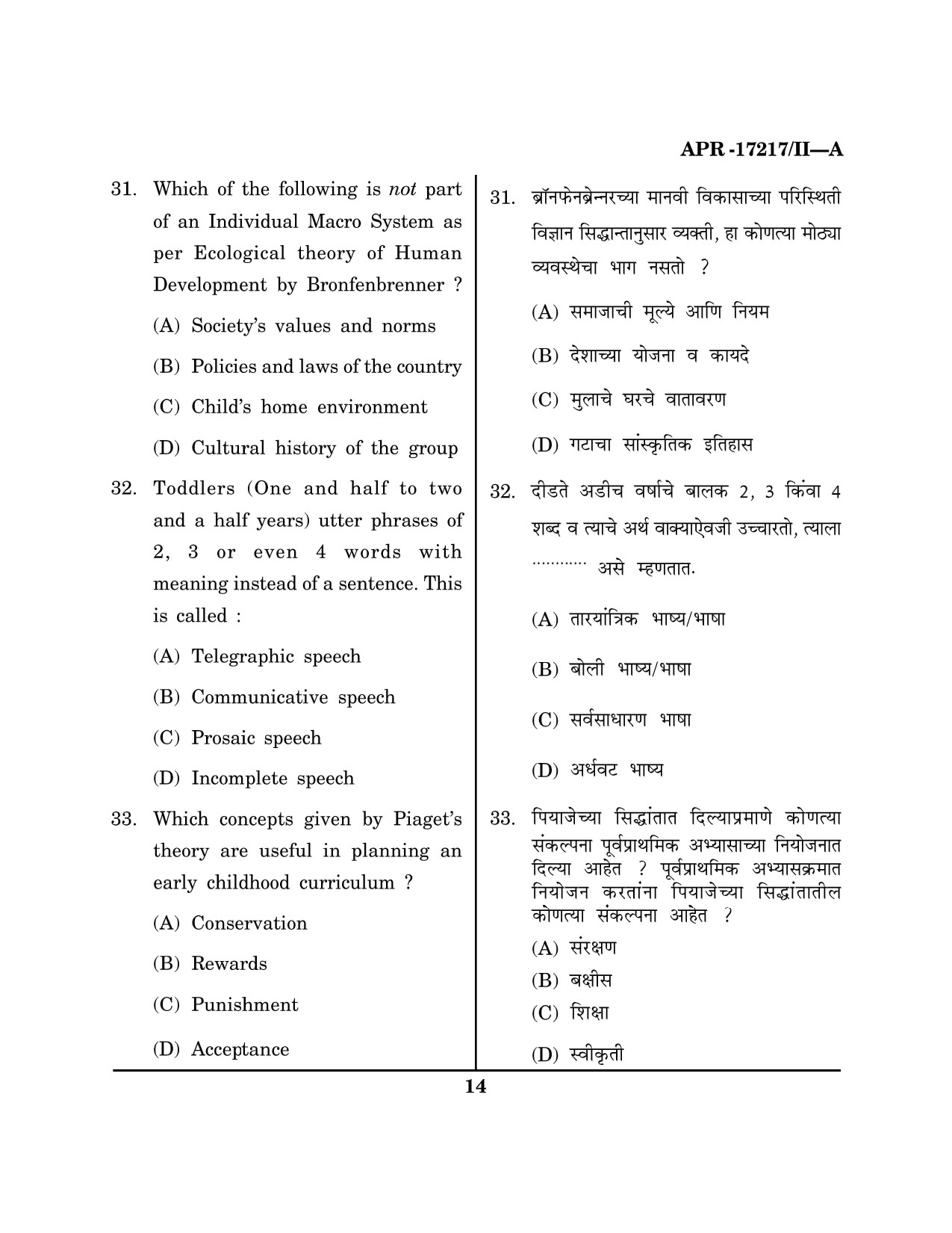 Maharashtra SET Home Science Question Paper II April 2017 13