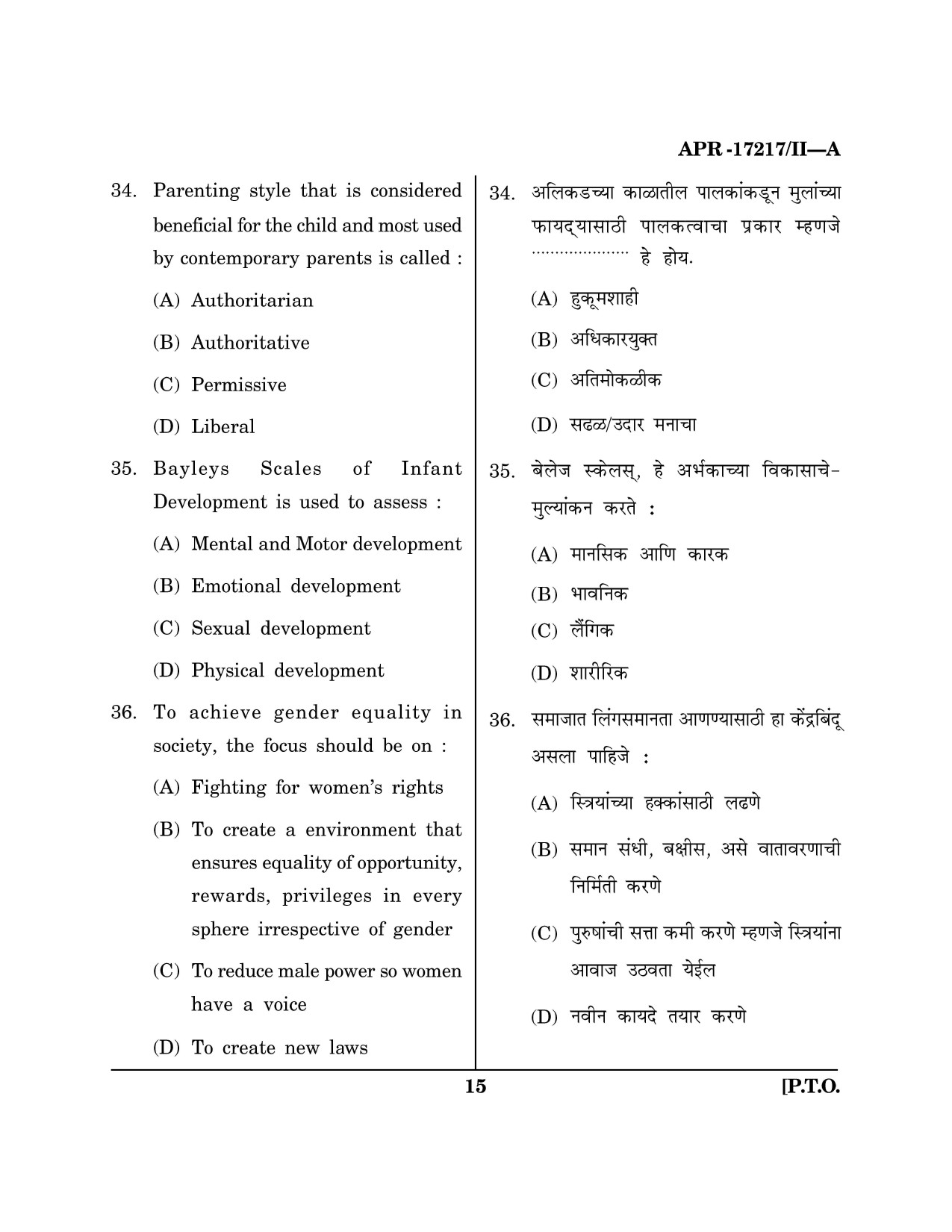 Maharashtra SET Home Science Question Paper II April 2017 14