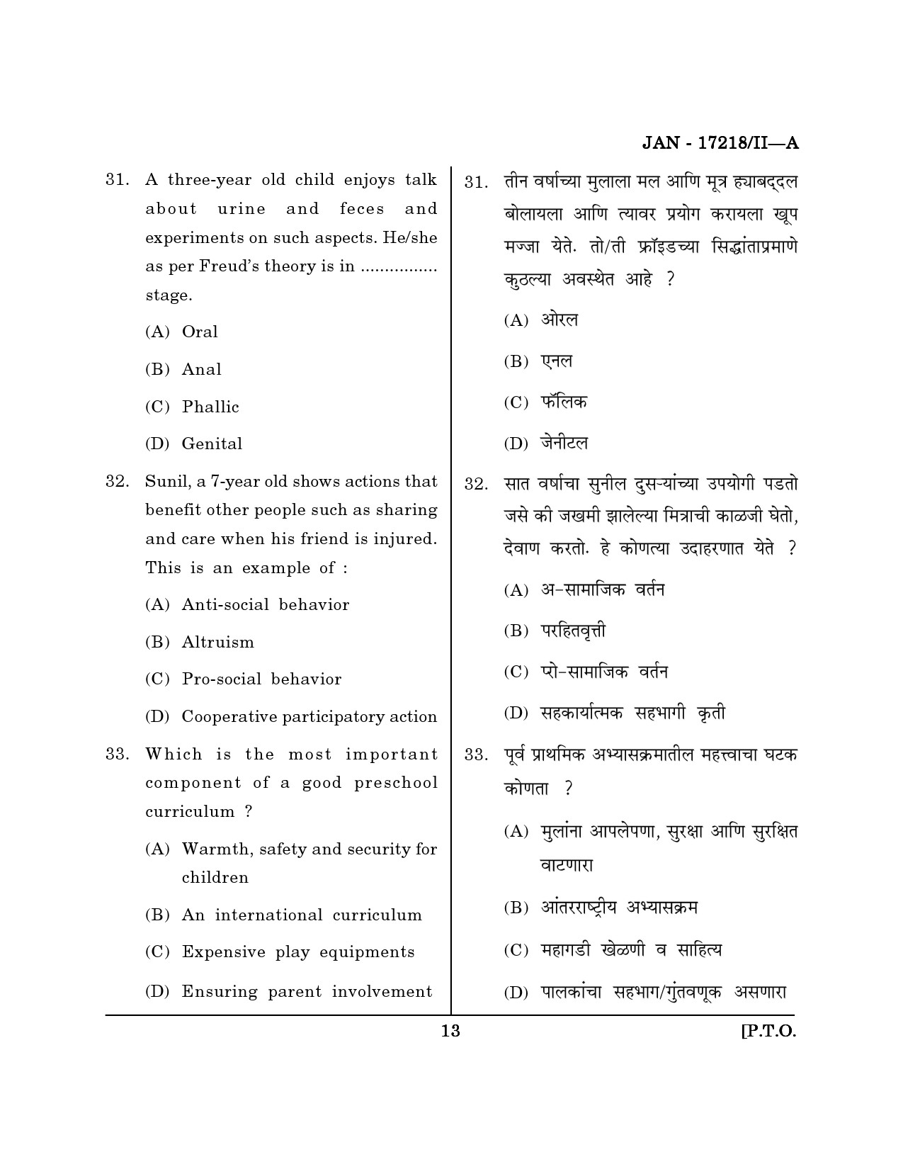 Maharashtra SET Home Science Question Paper II January 2018 12