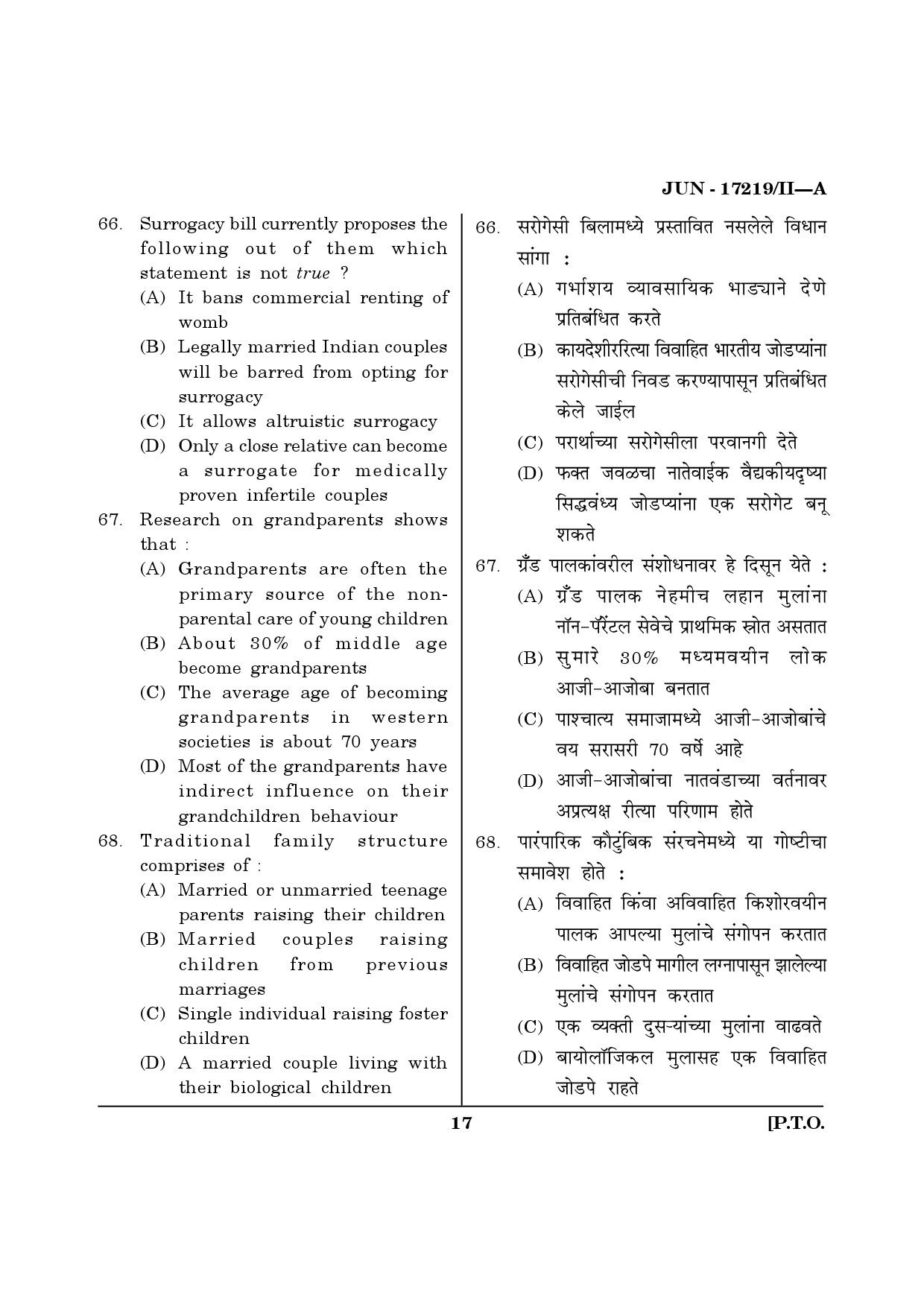 Maharashtra SET Home Science Question Paper II June 2019 16