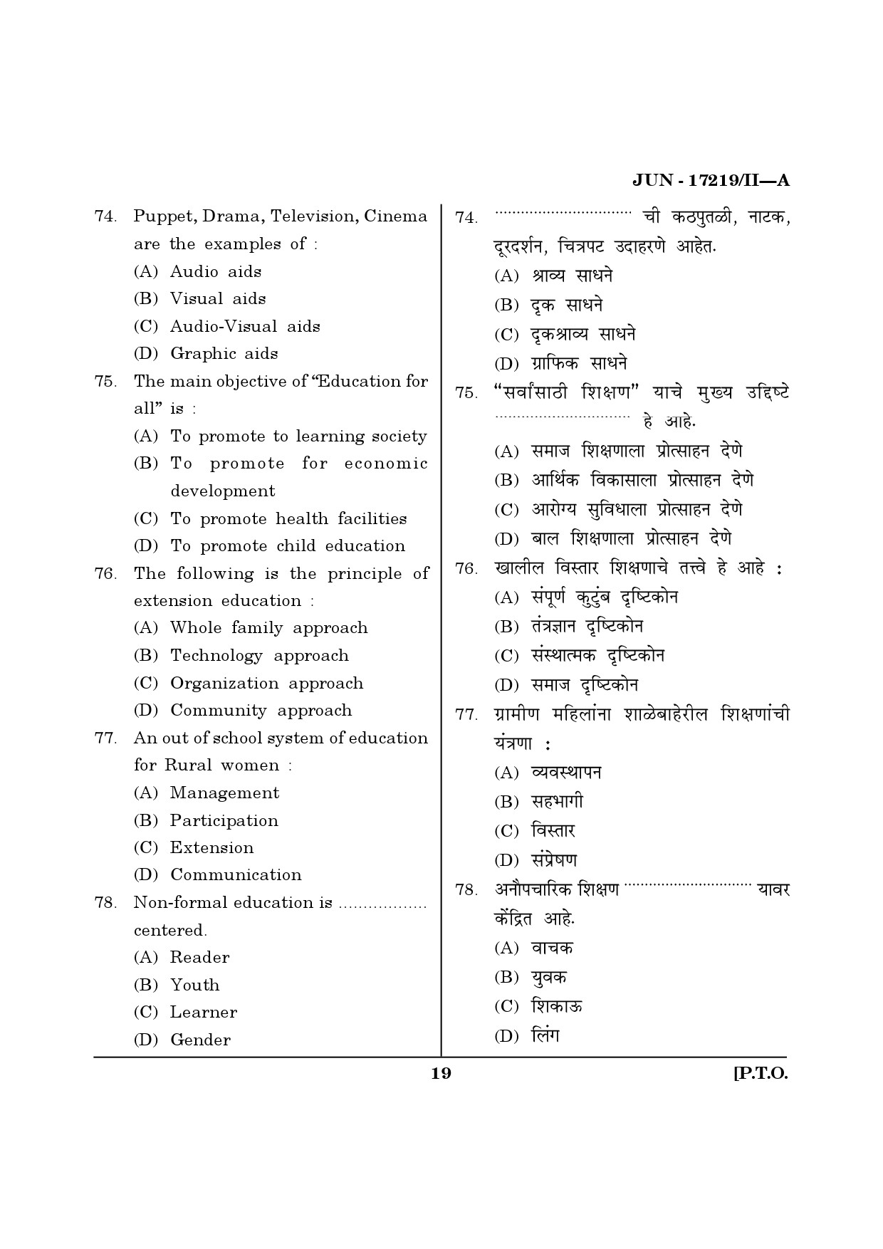 Maharashtra SET Home Science Question Paper II June 2019 18