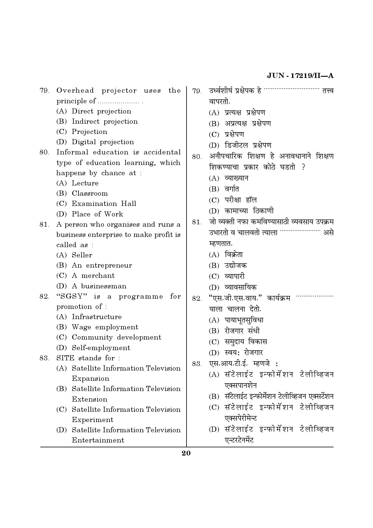 Maharashtra SET Home Science Question Paper II June 2019 19