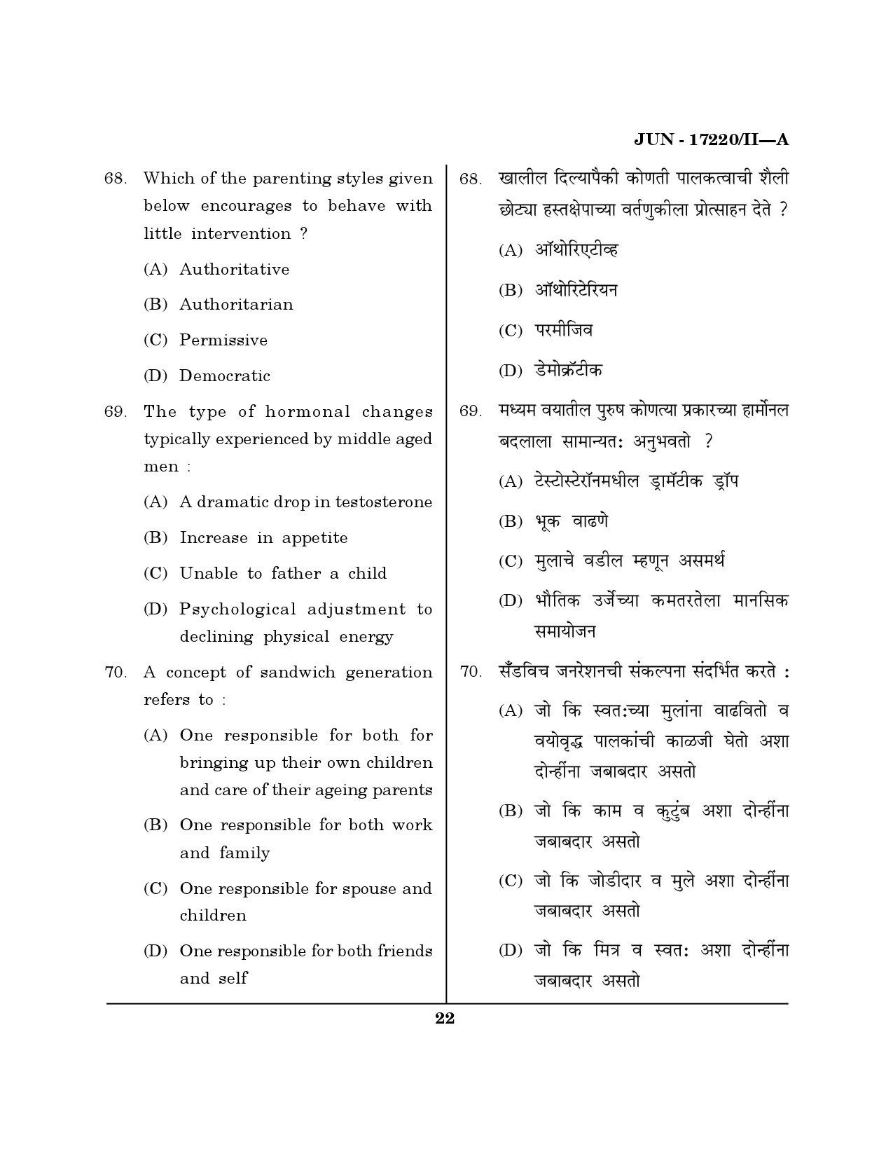 Maharashtra SET Home Science Question Paper II June 2020 21