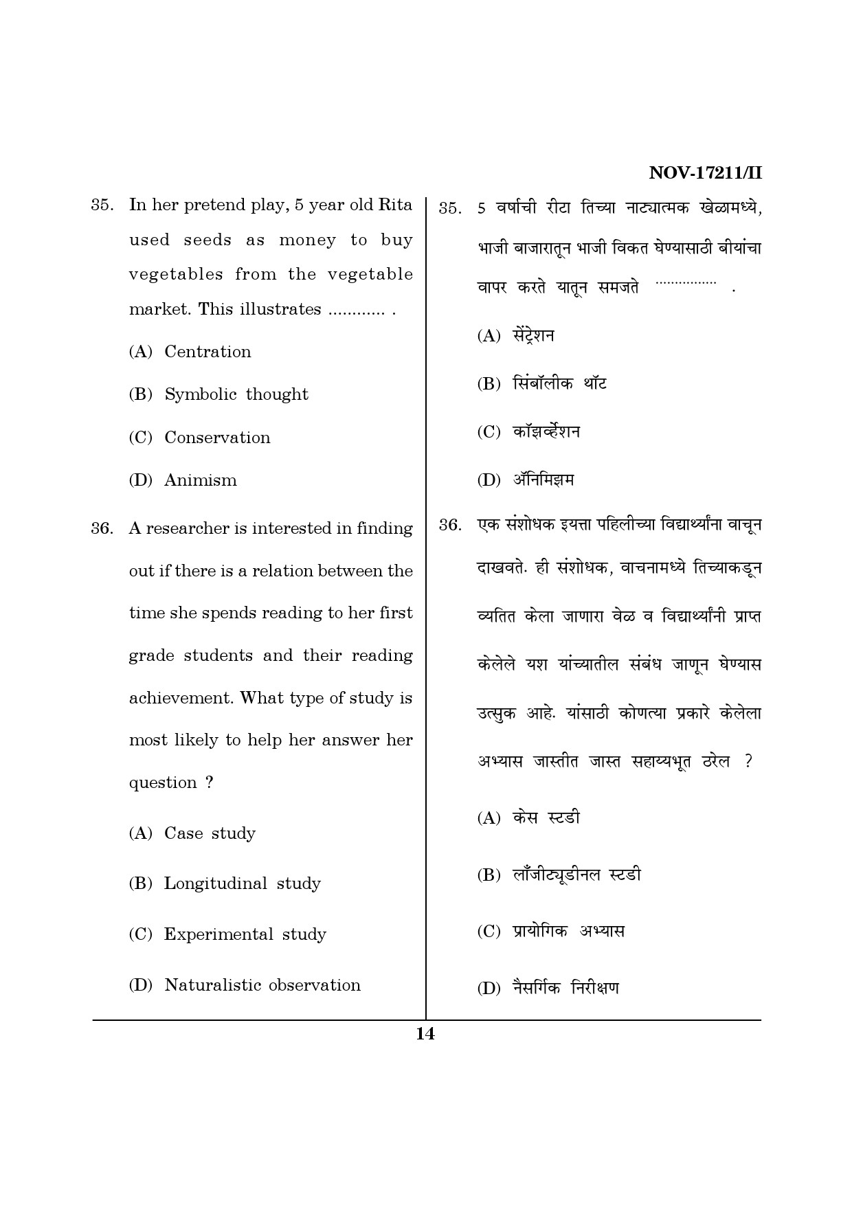 Maharashtra SET Home Science Question Paper II November 2011 14