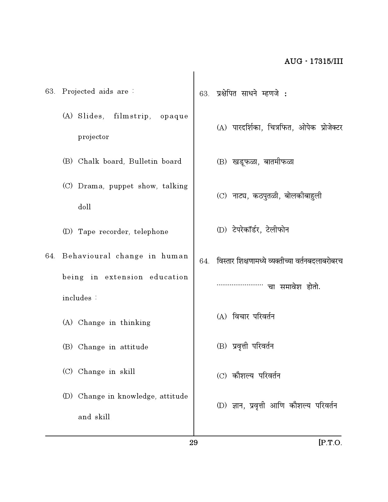 Maharashtra SET Home Science Question Paper III August 2015 28