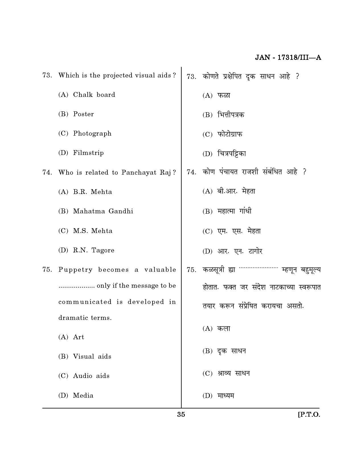 Maharashtra SET Home Science Question Paper III January 2018 34