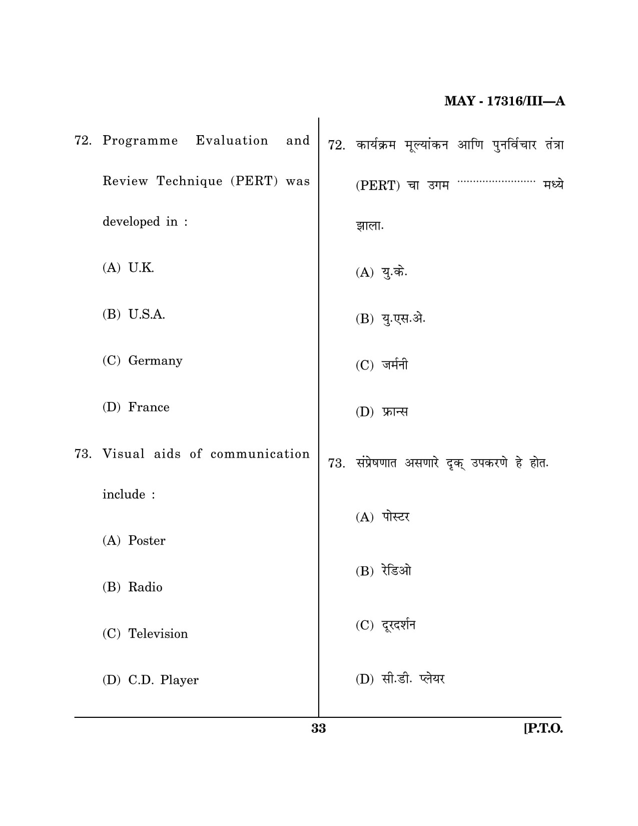Maharashtra SET Home Science Question Paper III May 2016 32