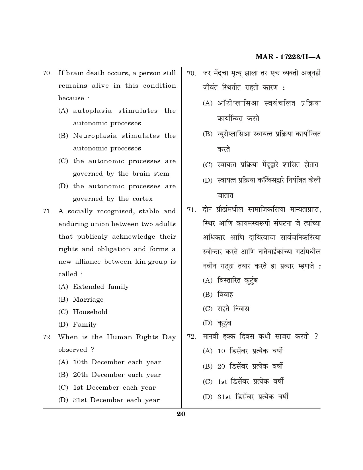 MH SET Home Science Question Paper II March 2023 19