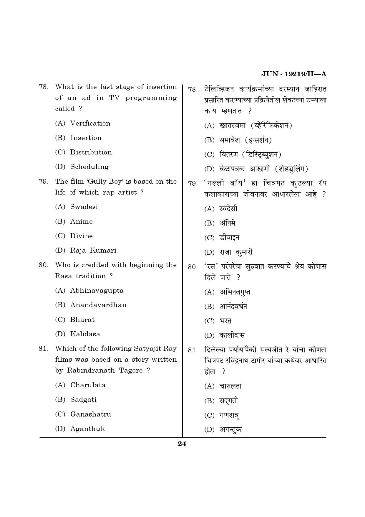 Maharashtra SET Journalism and Mass Communication Question Paper II June 2019 23